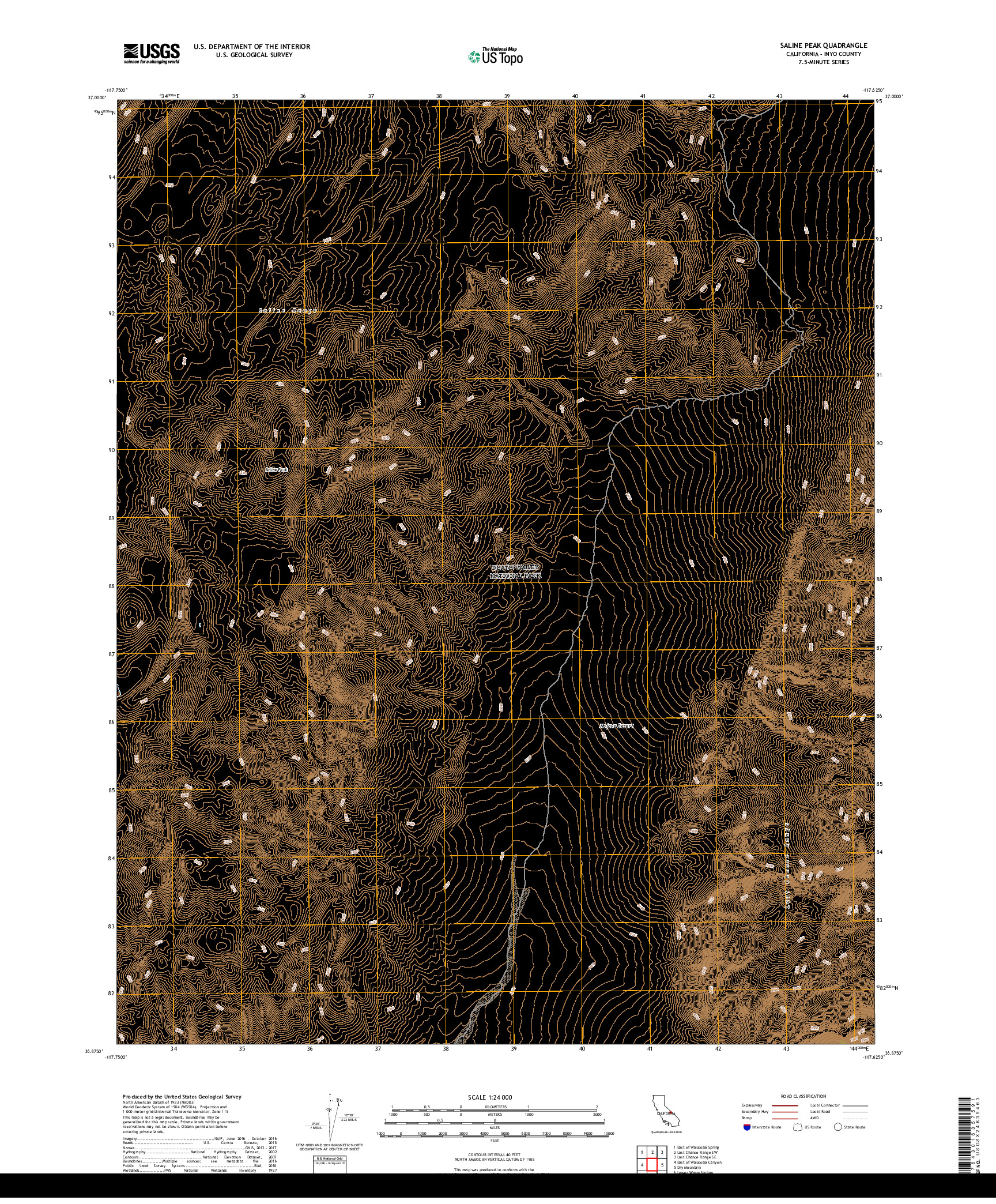 USGS US TOPO 7.5-MINUTE MAP FOR SALINE PEAK, CA 2018