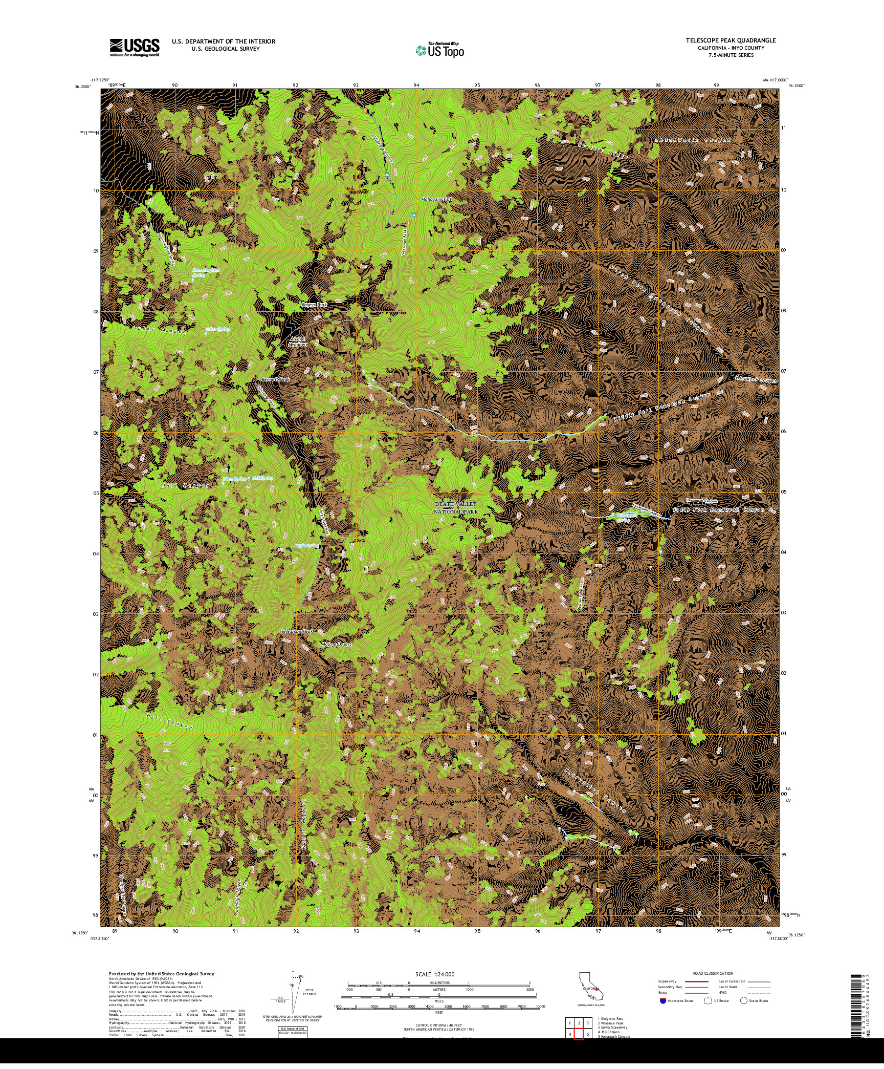 USGS US TOPO 7.5-MINUTE MAP FOR TELESCOPE PEAK, CA 2018