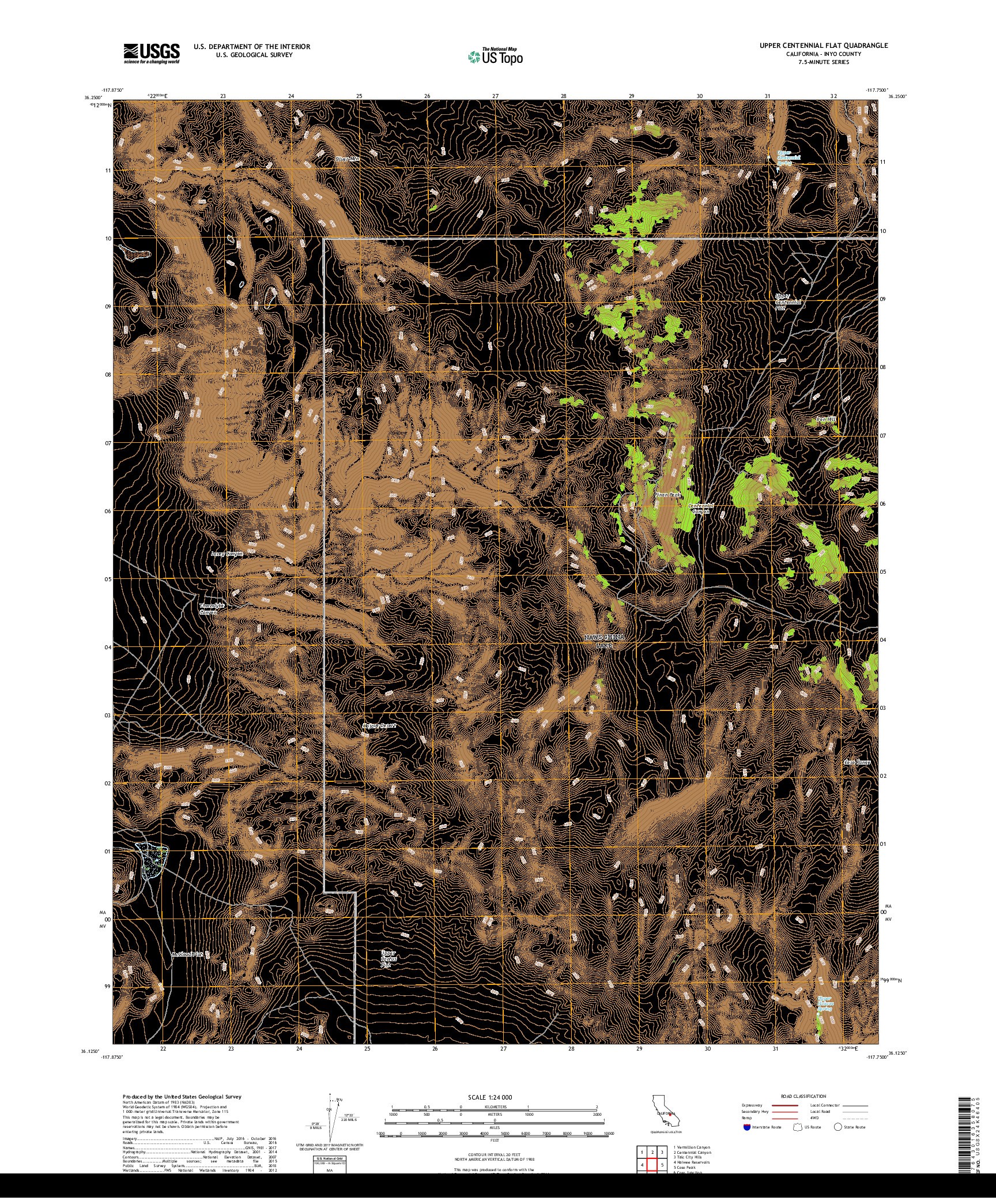 USGS US TOPO 7.5-MINUTE MAP FOR UPPER CENTENNIAL FLAT, CA 2018
