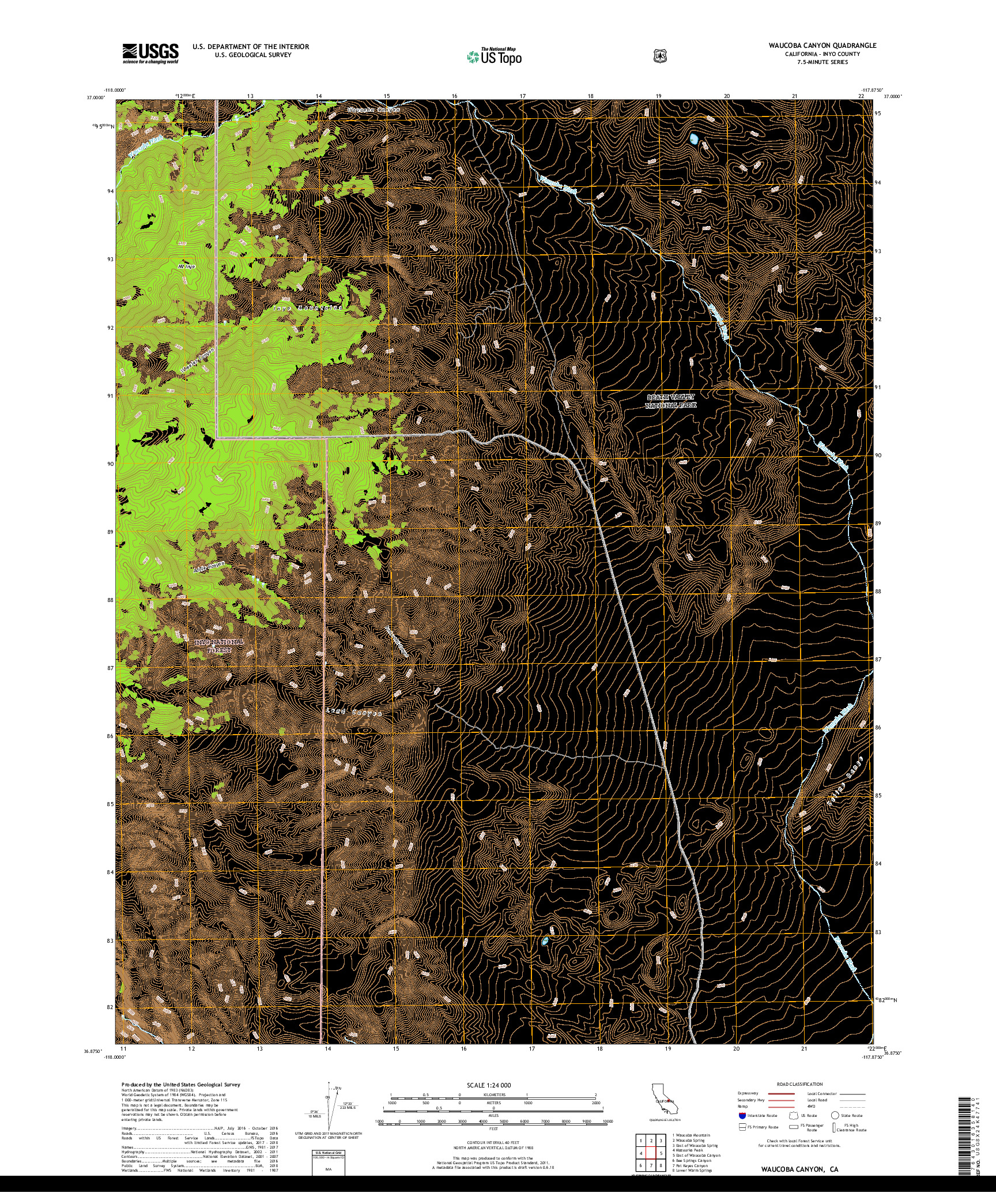 USGS US TOPO 7.5-MINUTE MAP FOR WAUCOBA CANYON, CA 2018