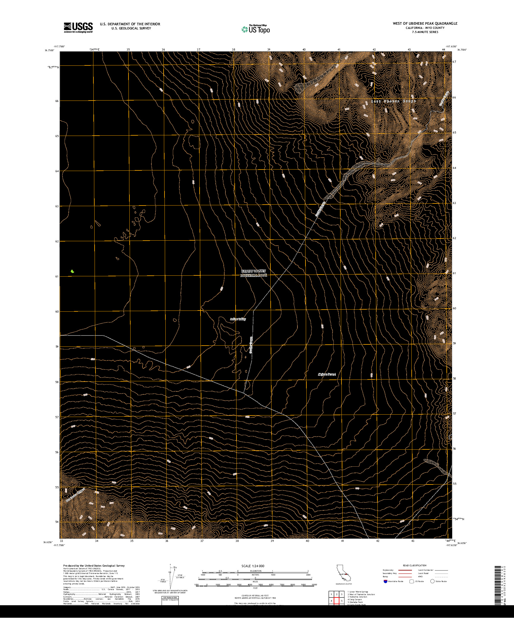 USGS US TOPO 7.5-MINUTE MAP FOR WEST OF UBEHEBE PEAK, CA 2018