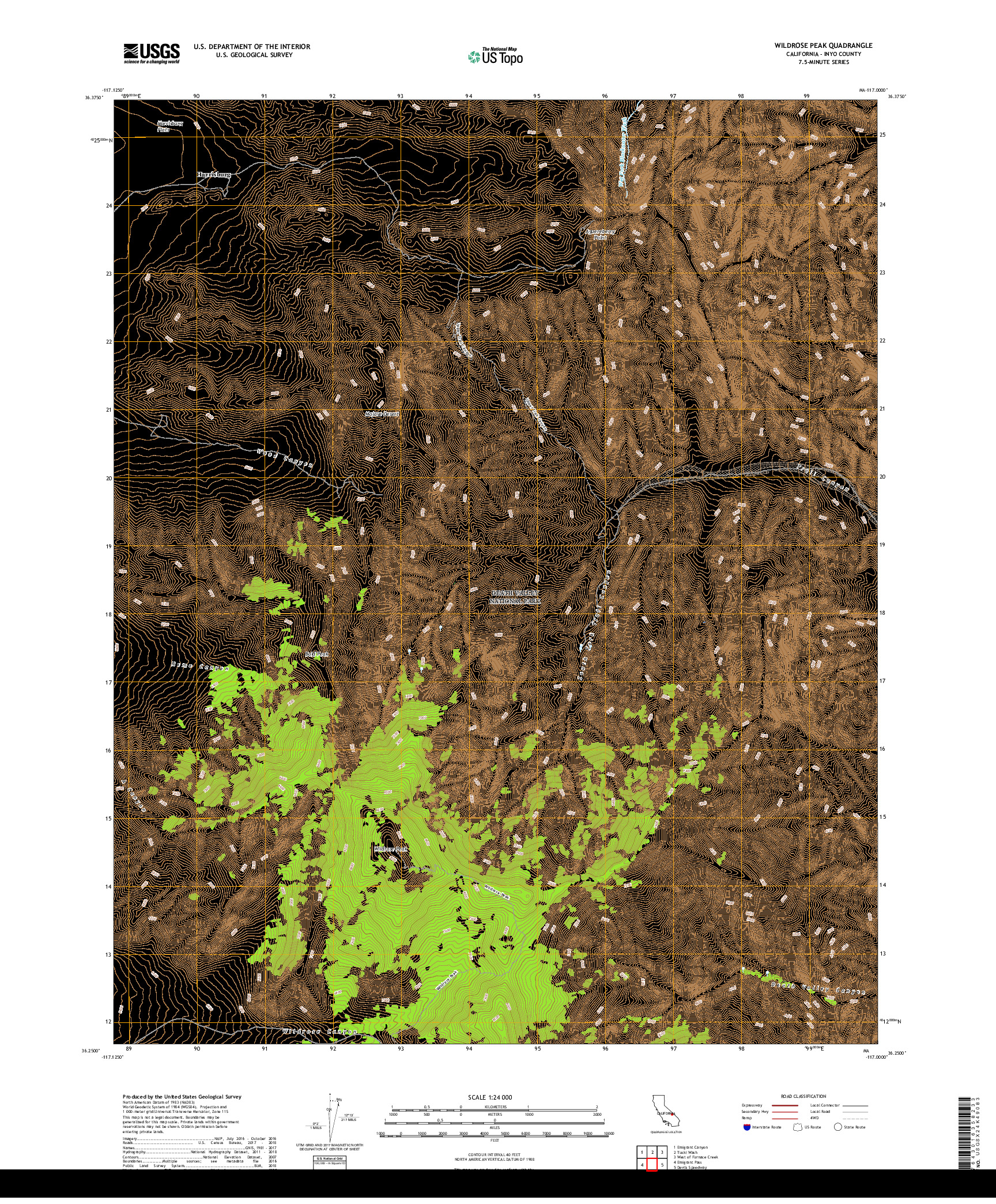 USGS US TOPO 7.5-MINUTE MAP FOR WILDROSE PEAK, CA 2018