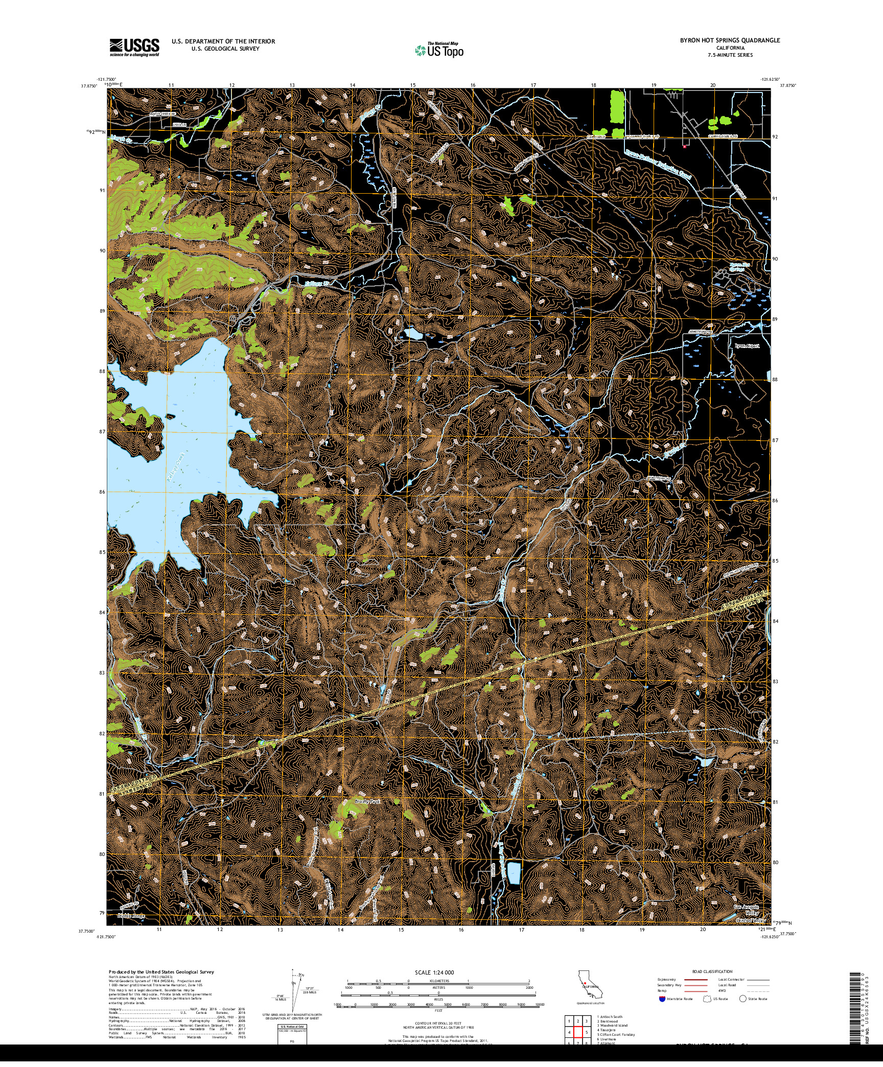 USGS US TOPO 7.5-MINUTE MAP FOR BYRON HOT SPRINGS, CA 2018