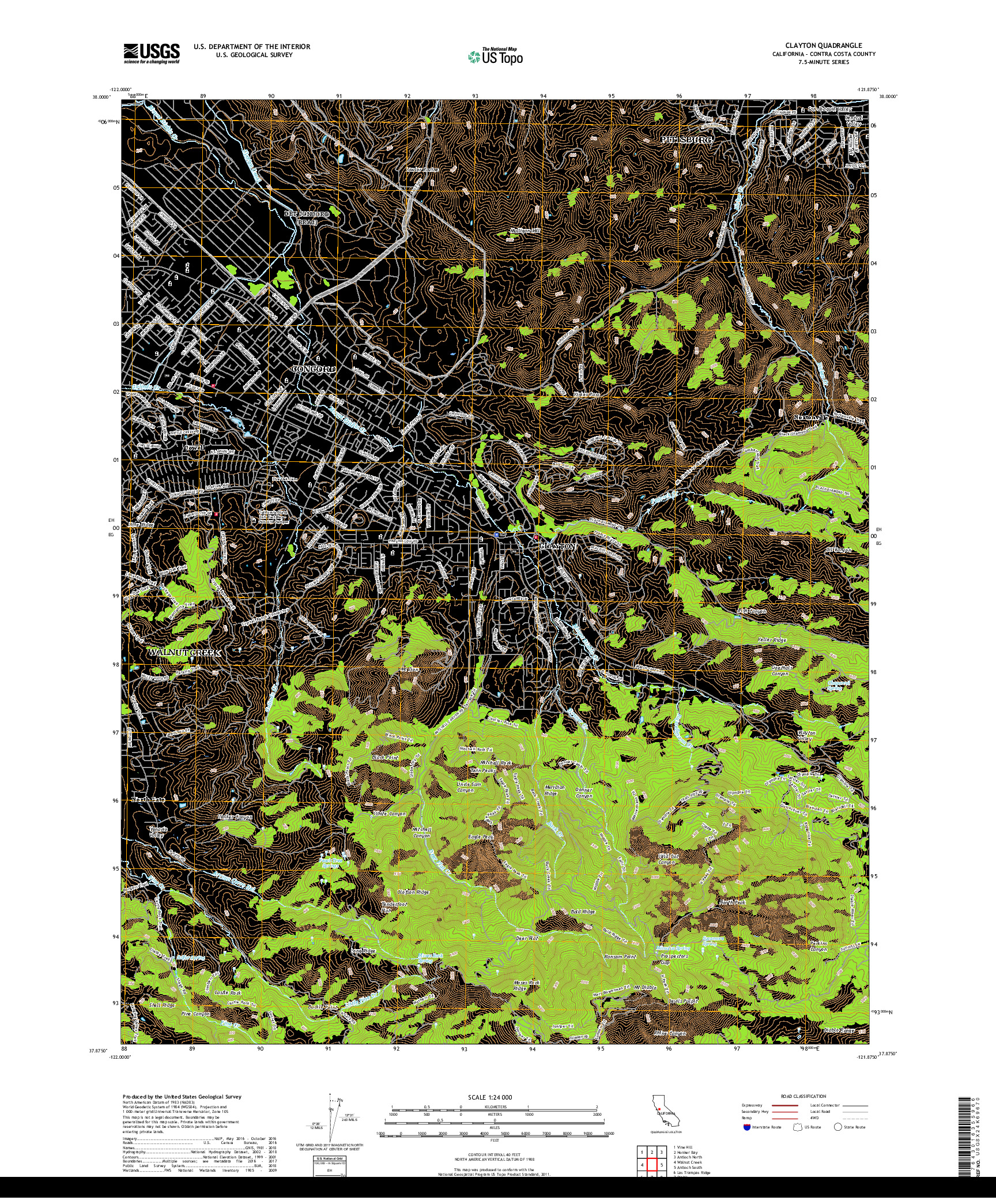 USGS US TOPO 7.5-MINUTE MAP FOR CLAYTON, CA 2018