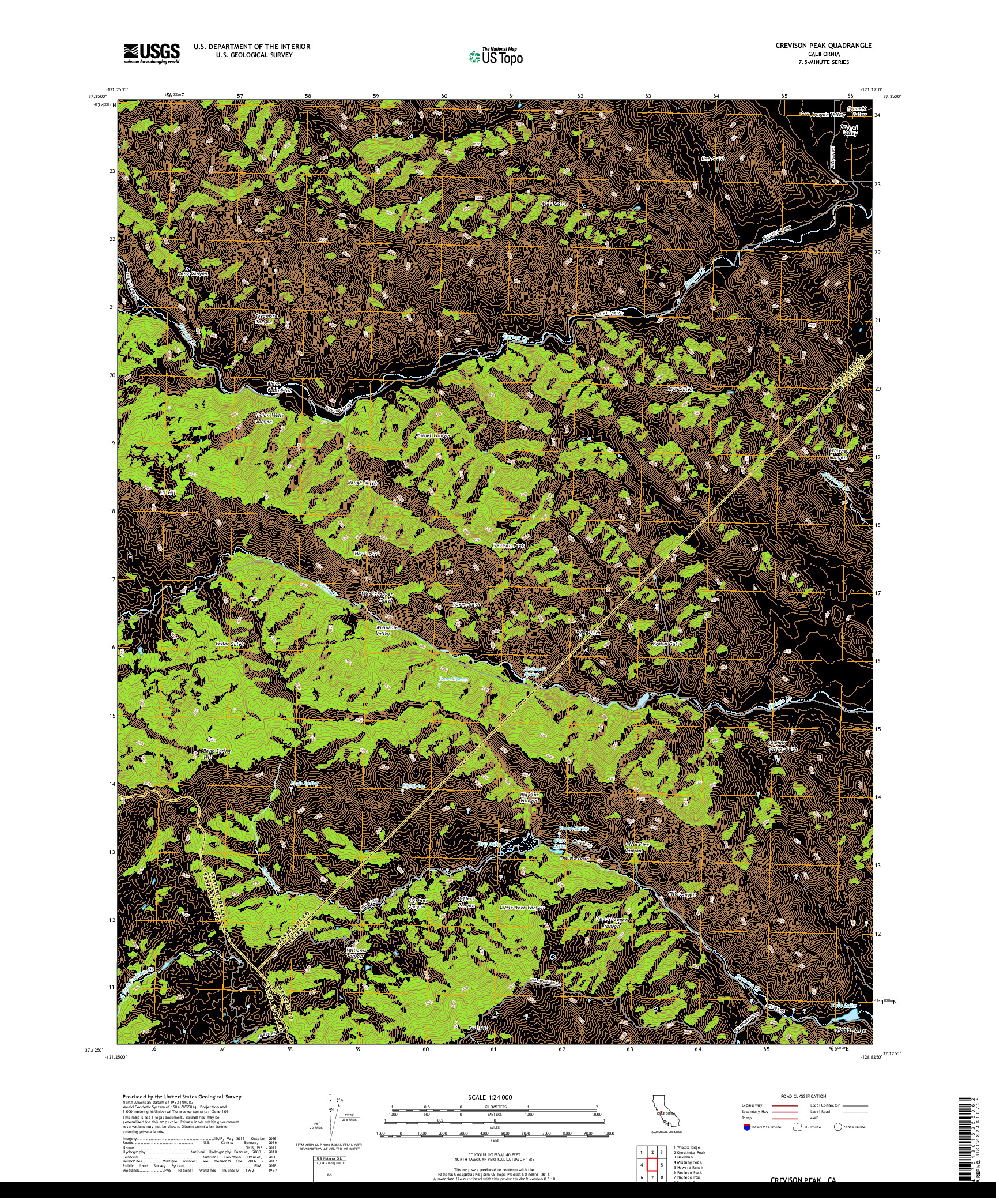 USGS US TOPO 7.5-MINUTE MAP FOR CREVISON PEAK, CA 2018