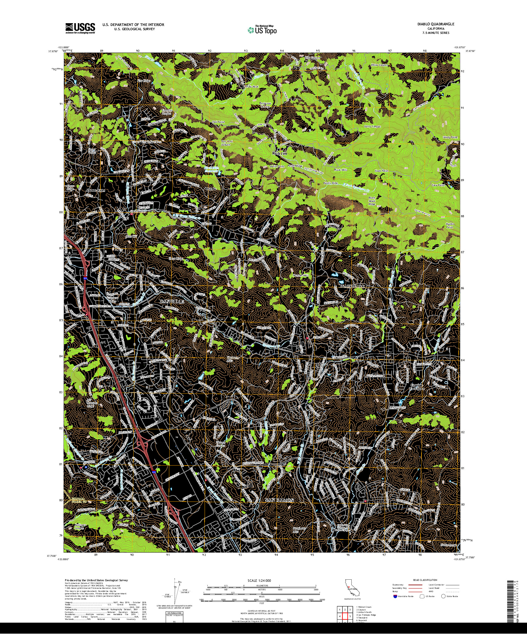 USGS US TOPO 7.5-MINUTE MAP FOR DIABLO, CA 2018