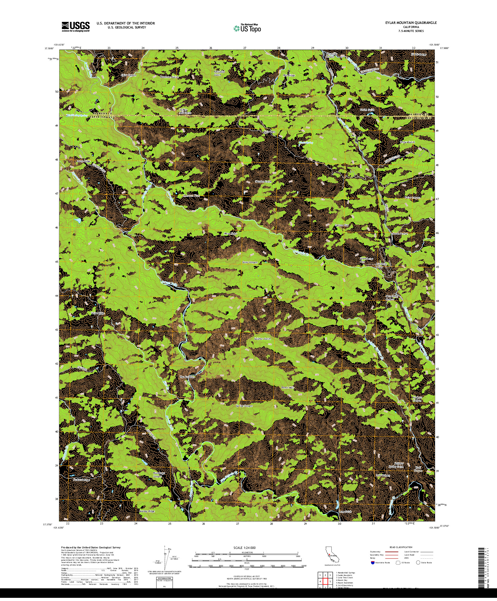 USGS US TOPO 7.5-MINUTE MAP FOR EYLAR MOUNTAIN, CA 2018