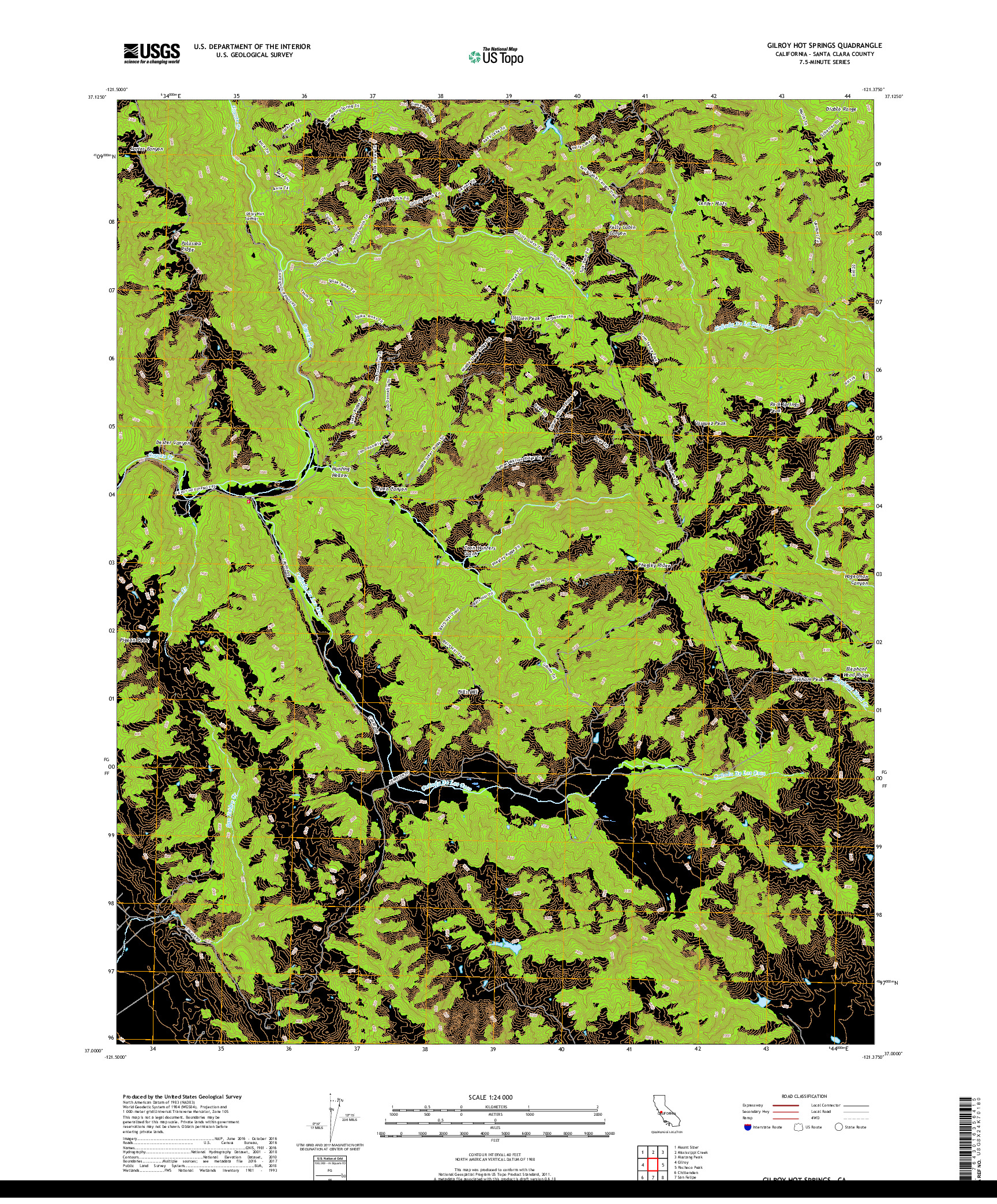 USGS US TOPO 7.5-MINUTE MAP FOR GILROY HOT SPRINGS, CA 2018