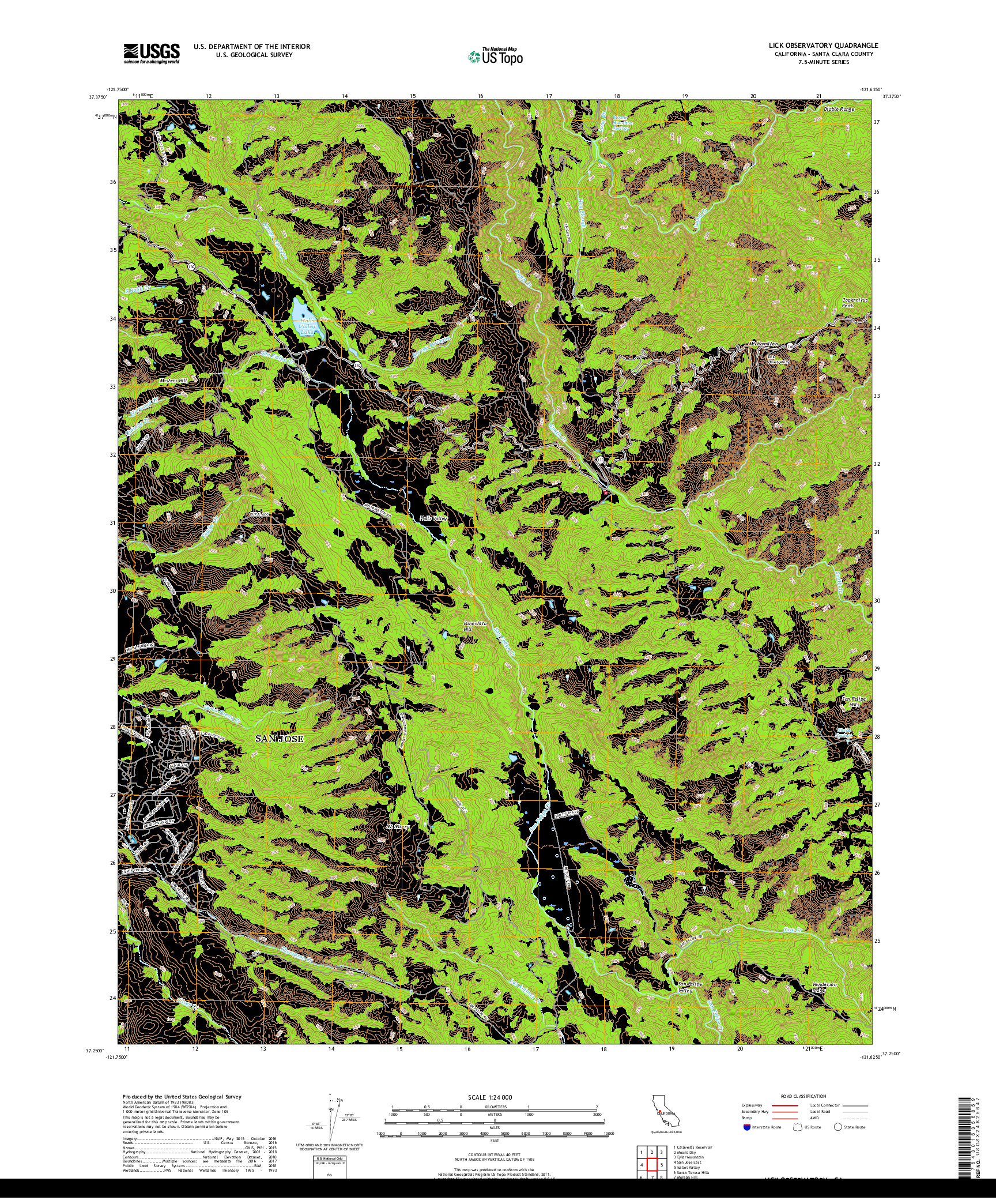 USGS US TOPO 7.5-MINUTE MAP FOR LICK OBSERVATORY, CA 2018