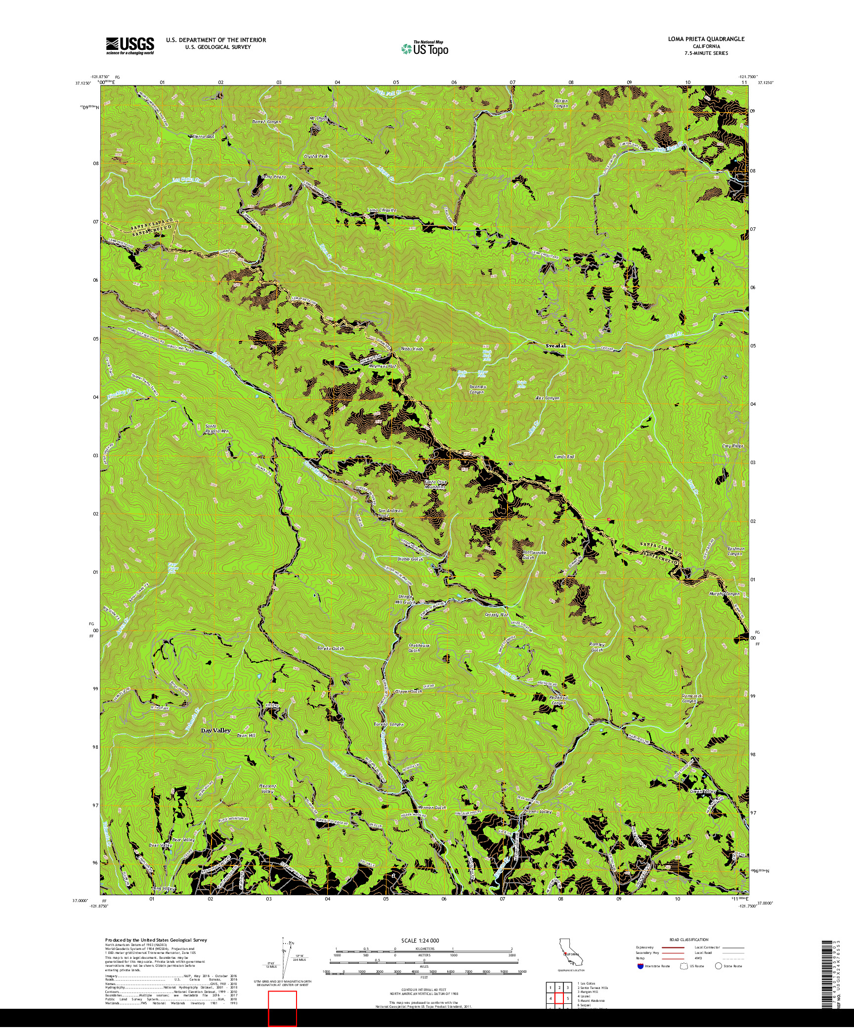 USGS US TOPO 7.5-MINUTE MAP FOR LOMA PRIETA, CA 2018