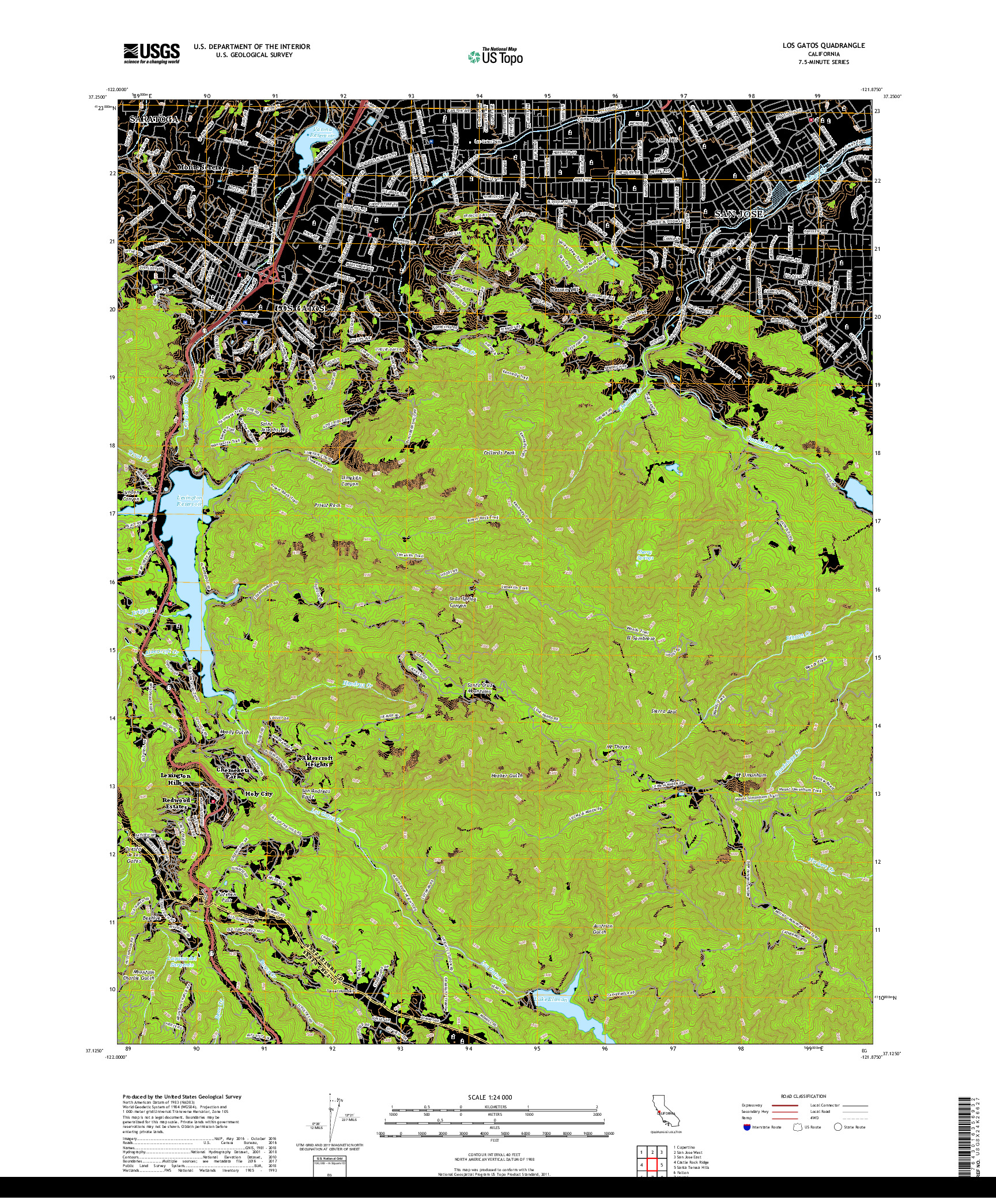 USGS US TOPO 7.5-MINUTE MAP FOR LOS GATOS, CA 2018