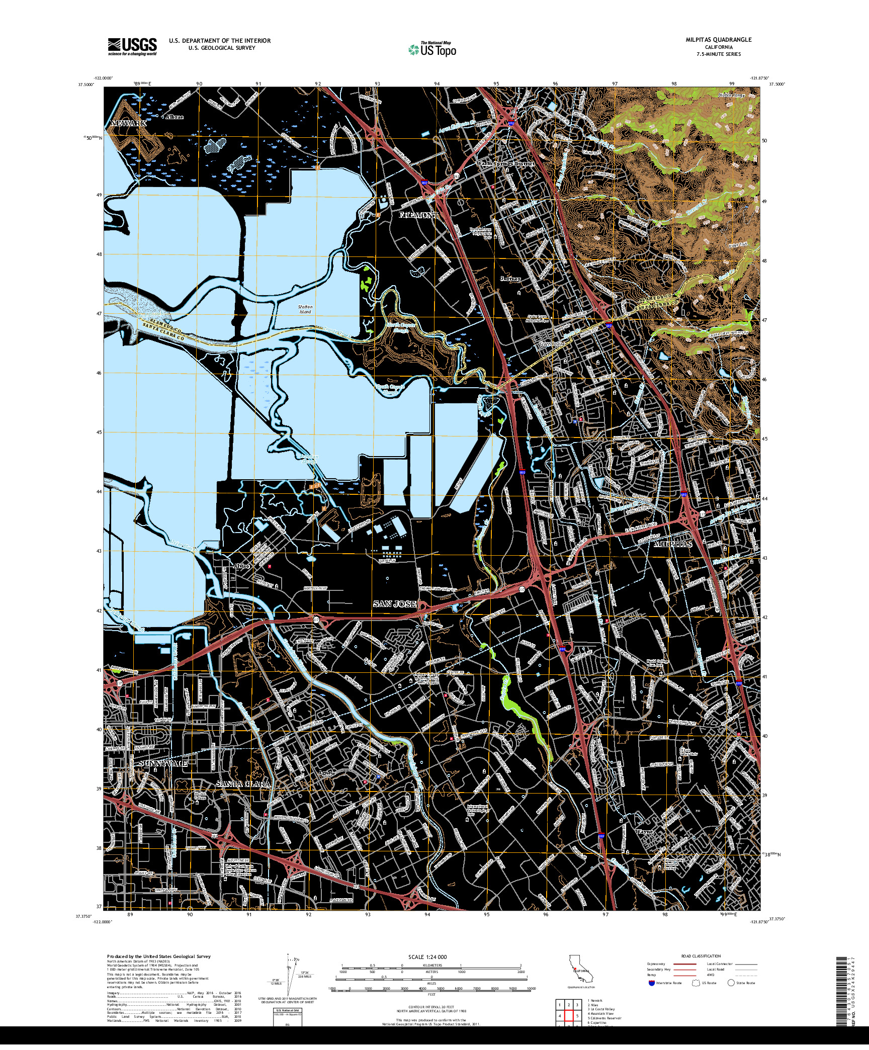 USGS US TOPO 7.5-MINUTE MAP FOR MILPITAS, CA 2018