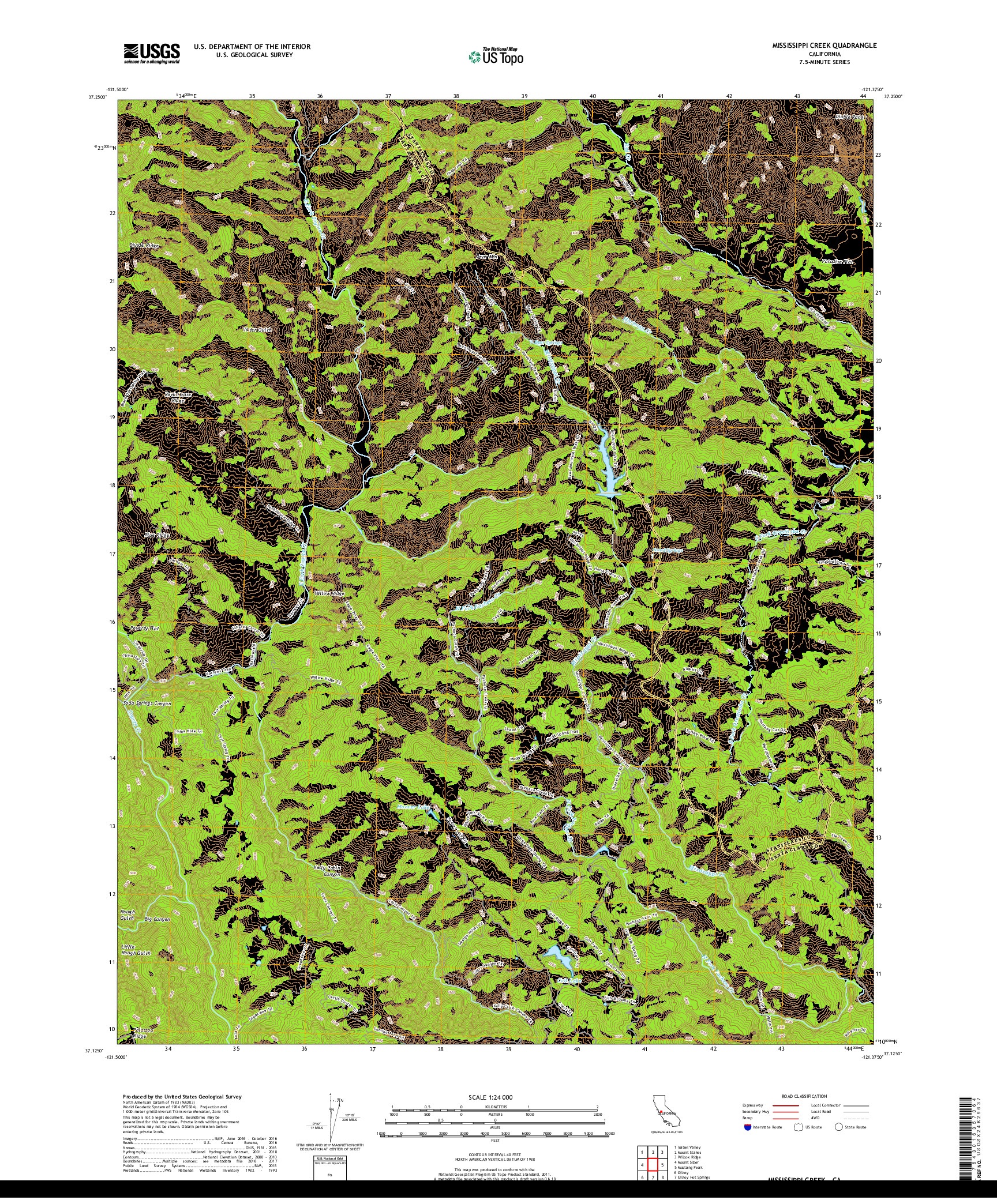 USGS US TOPO 7.5-MINUTE MAP FOR MISSISSIPPI CREEK, CA 2018