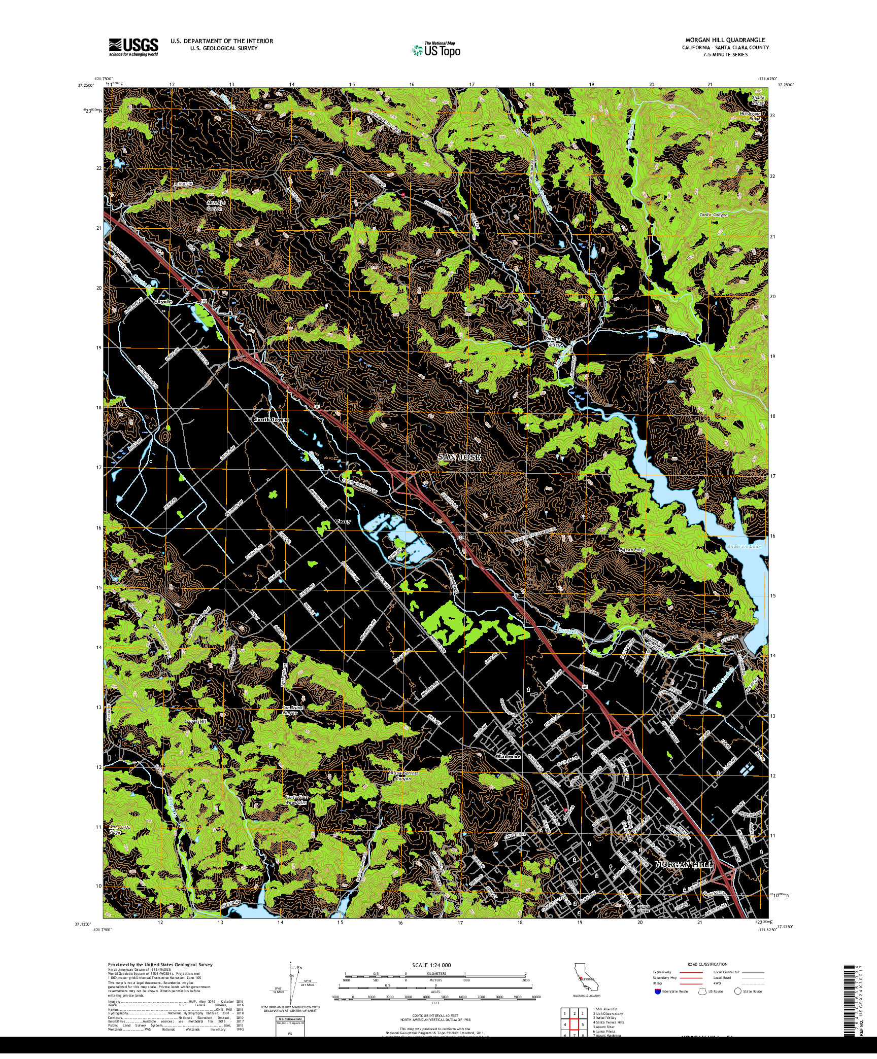 USGS US TOPO 7.5-MINUTE MAP FOR MORGAN HILL, CA 2018