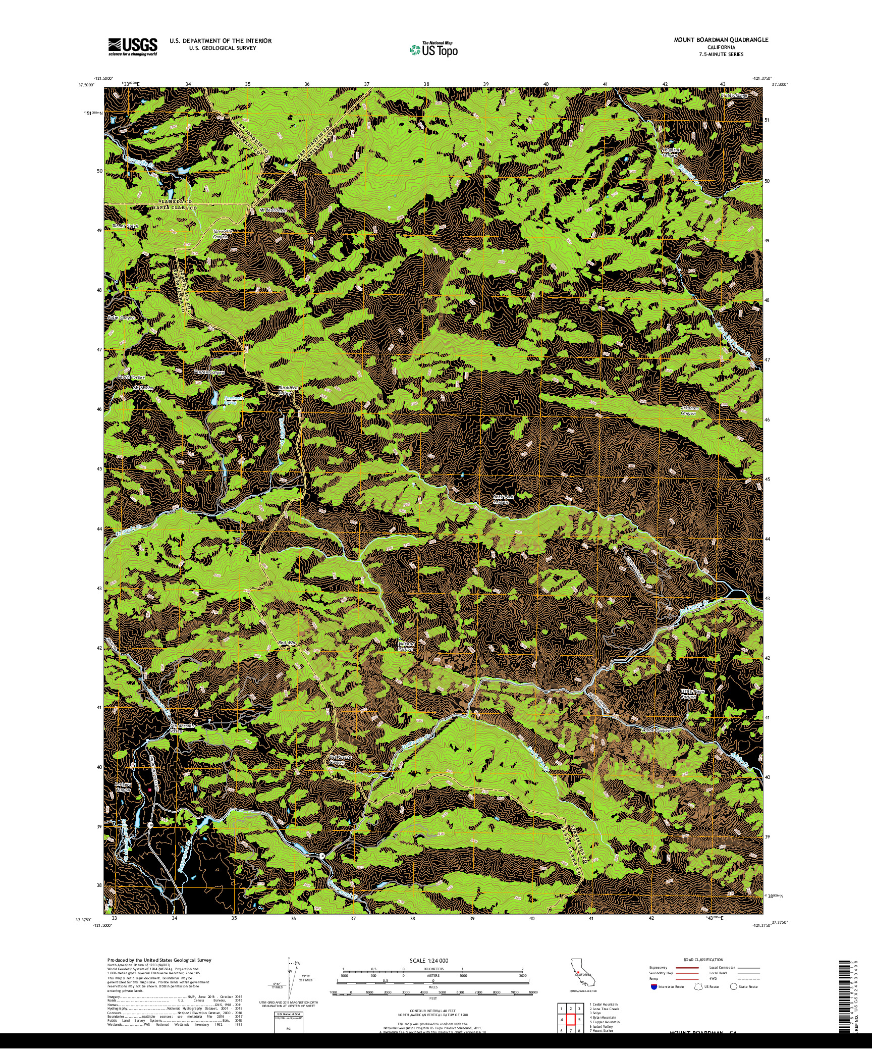 USGS US TOPO 7.5-MINUTE MAP FOR MOUNT BOARDMAN, CA 2018