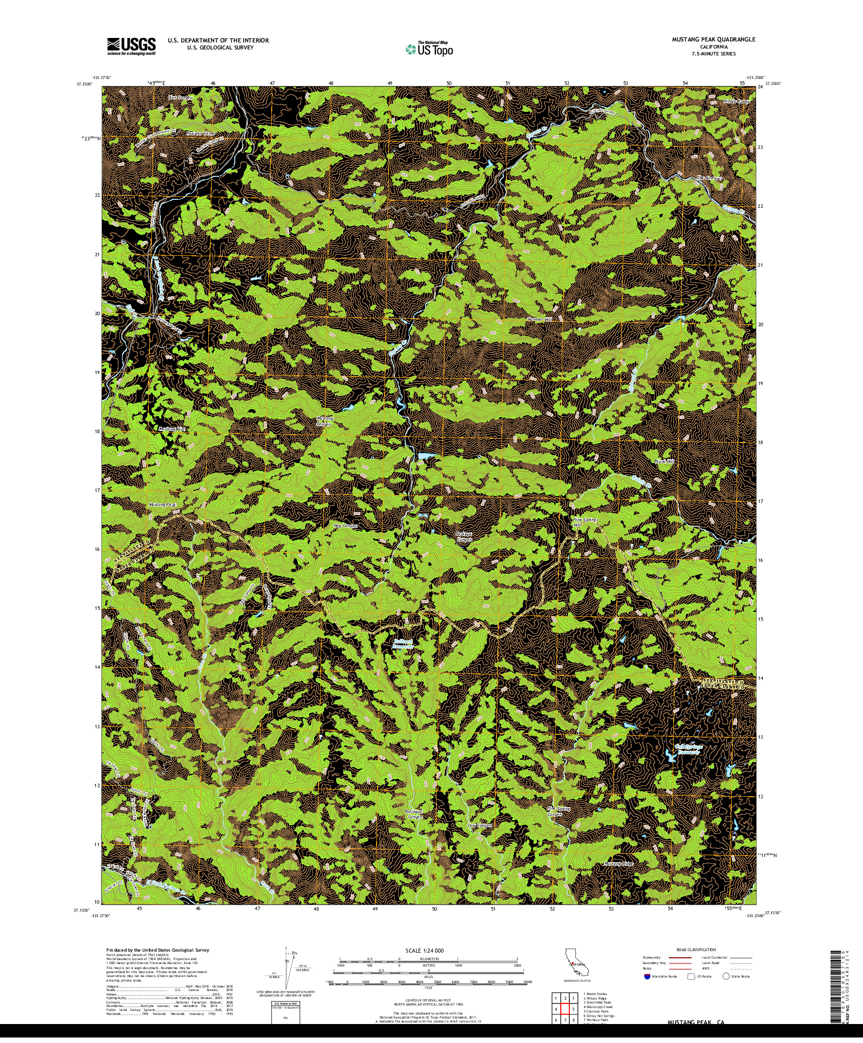 USGS US TOPO 7.5-MINUTE MAP FOR MUSTANG PEAK, CA 2018