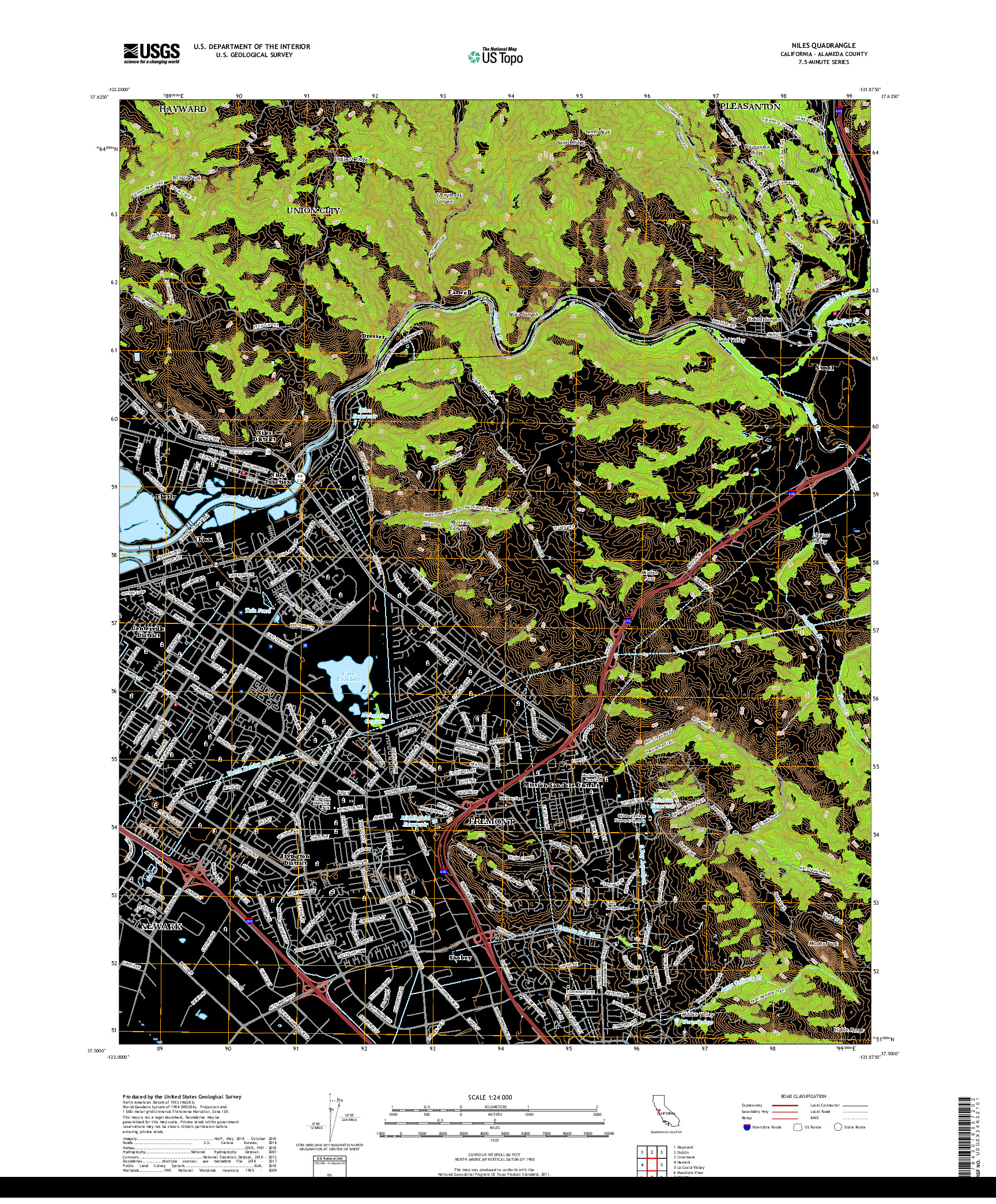 USGS US TOPO 7.5-MINUTE MAP FOR NILES, CA 2018
