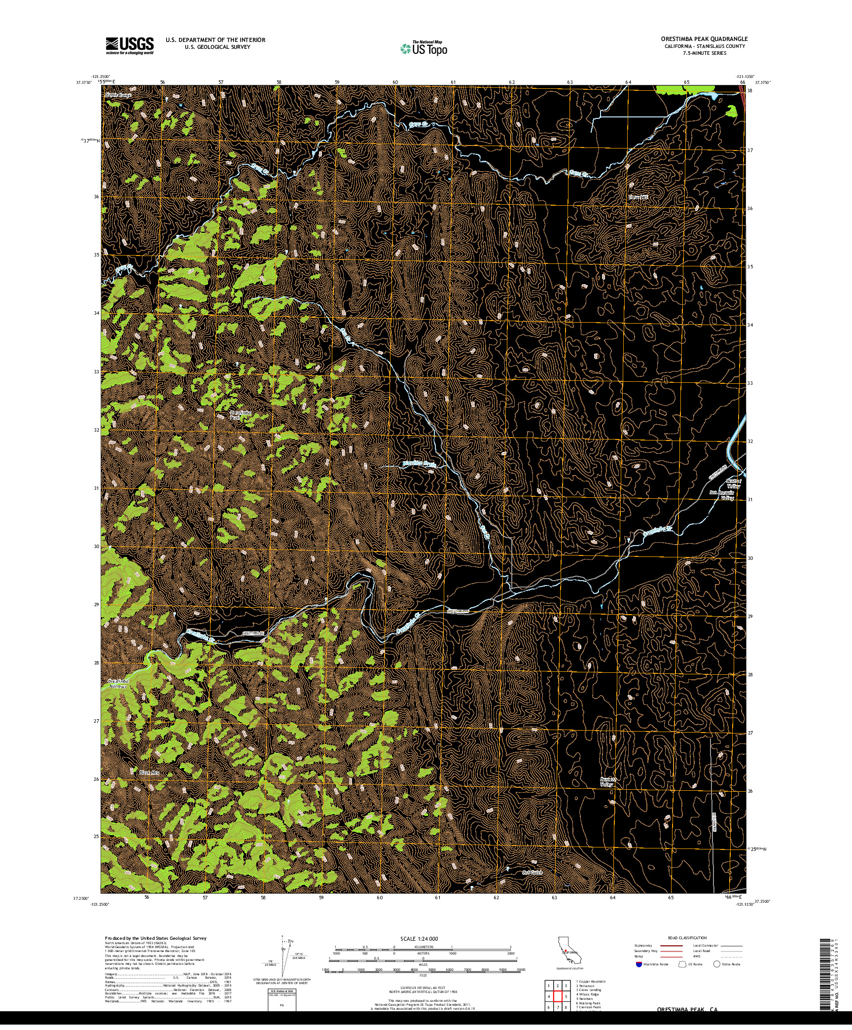 USGS US TOPO 7.5-MINUTE MAP FOR ORESTIMBA PEAK, CA 2018