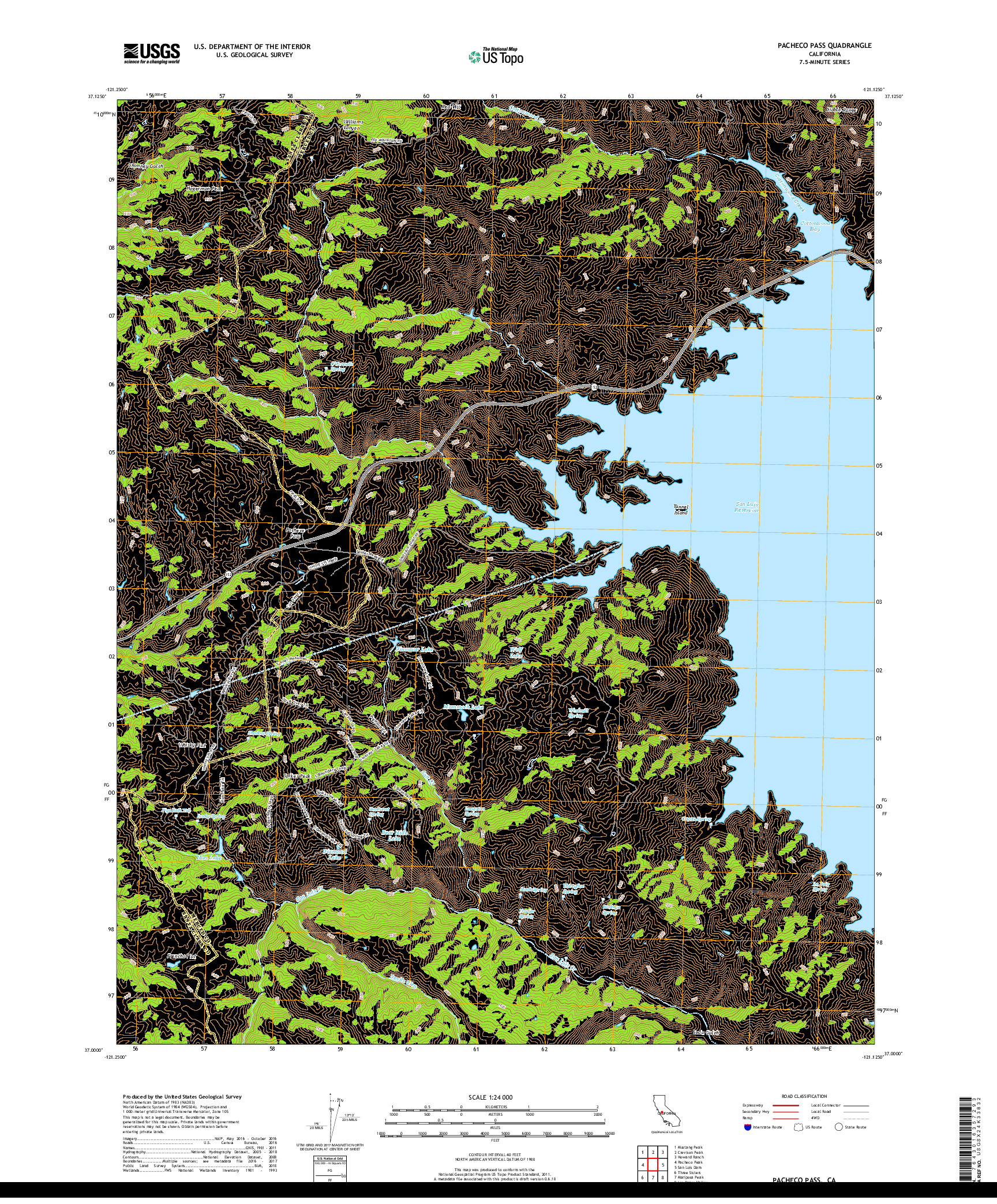 USGS US TOPO 7.5-MINUTE MAP FOR PACHECO PASS, CA 2018