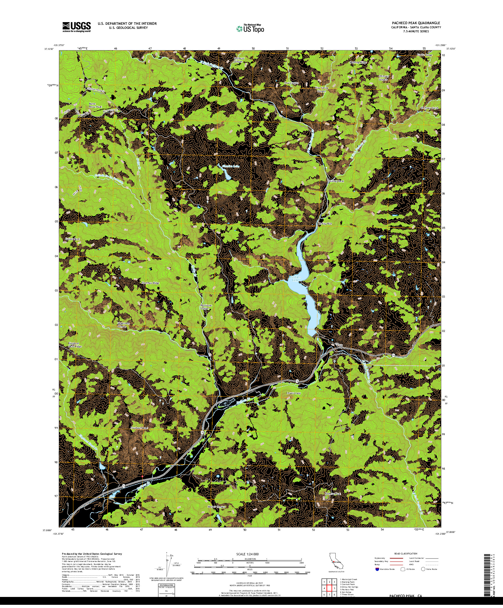 USGS US TOPO 7.5-MINUTE MAP FOR PACHECO PEAK, CA 2018