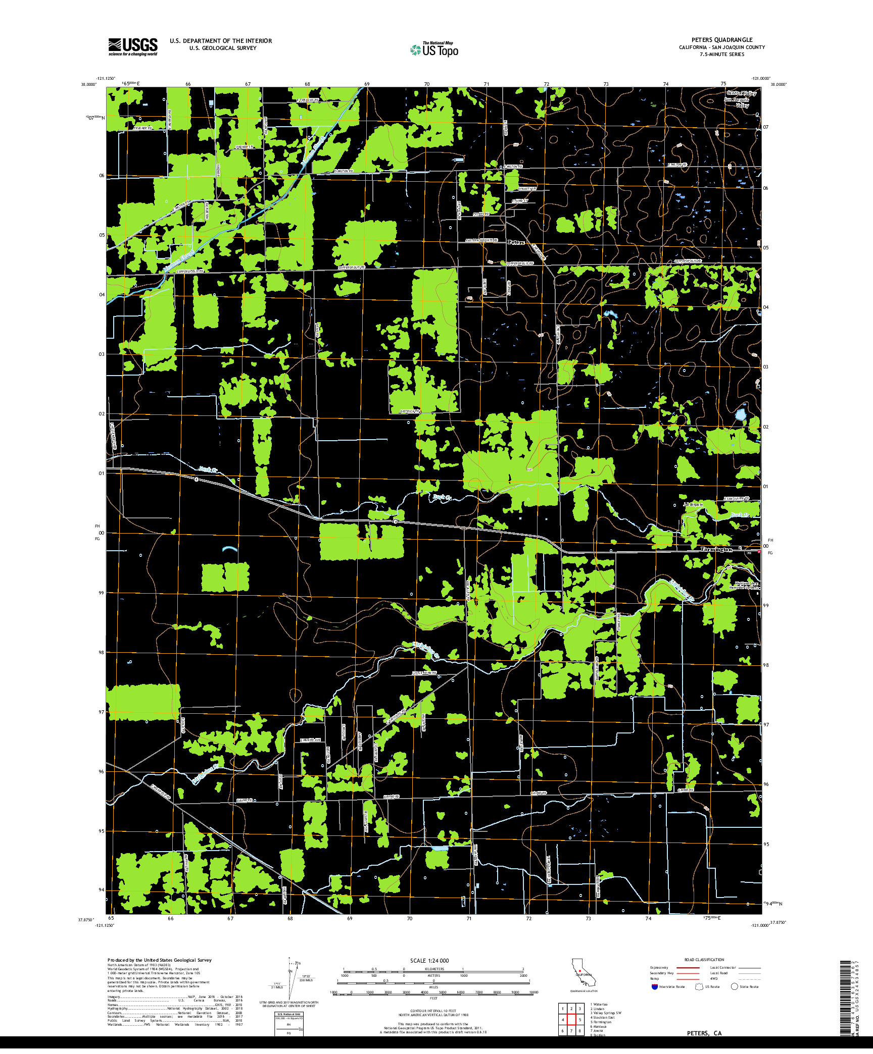 USGS US TOPO 7.5-MINUTE MAP FOR PETERS, CA 2018