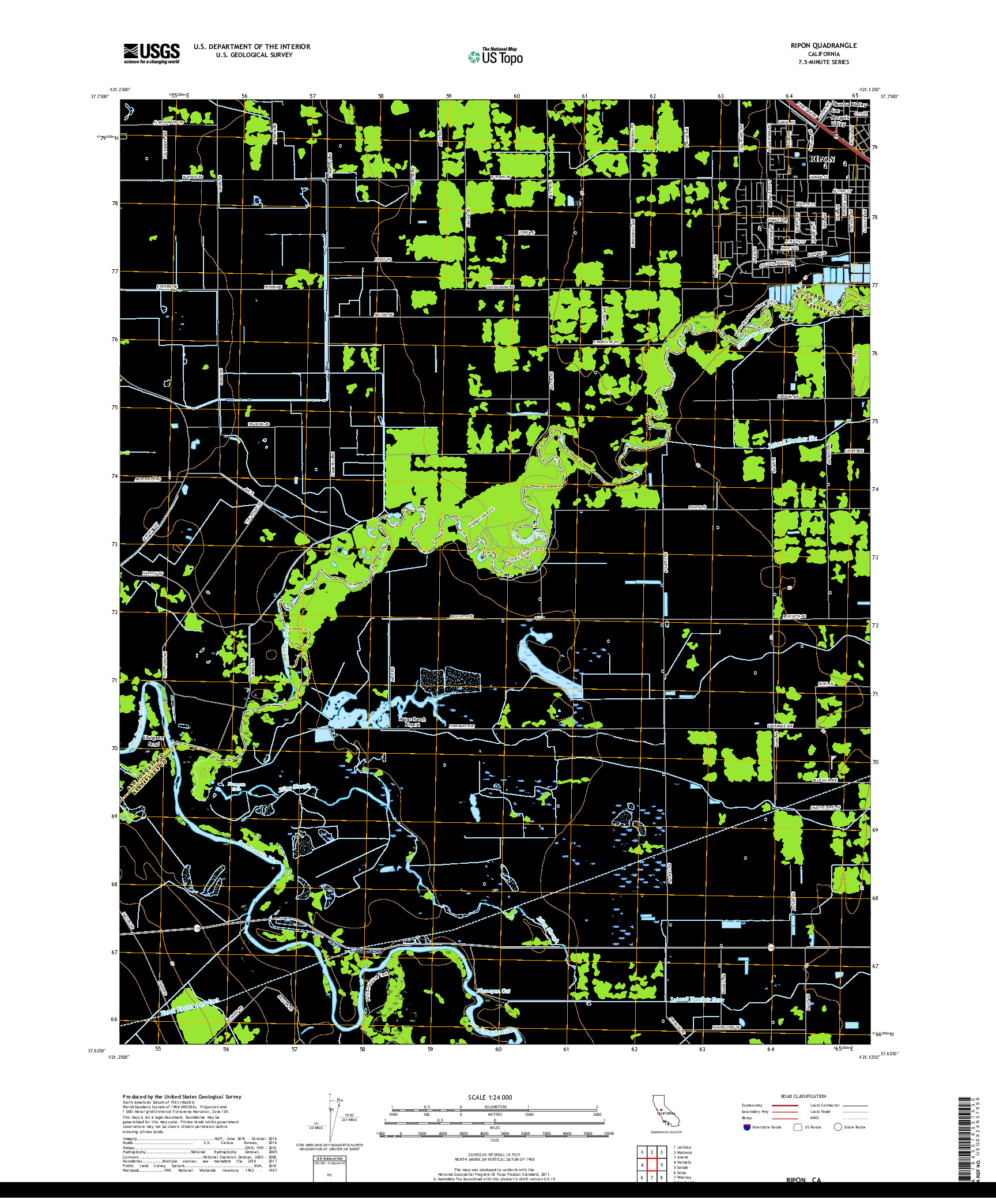 USGS US TOPO 7.5-MINUTE MAP FOR RIPON, CA 2018