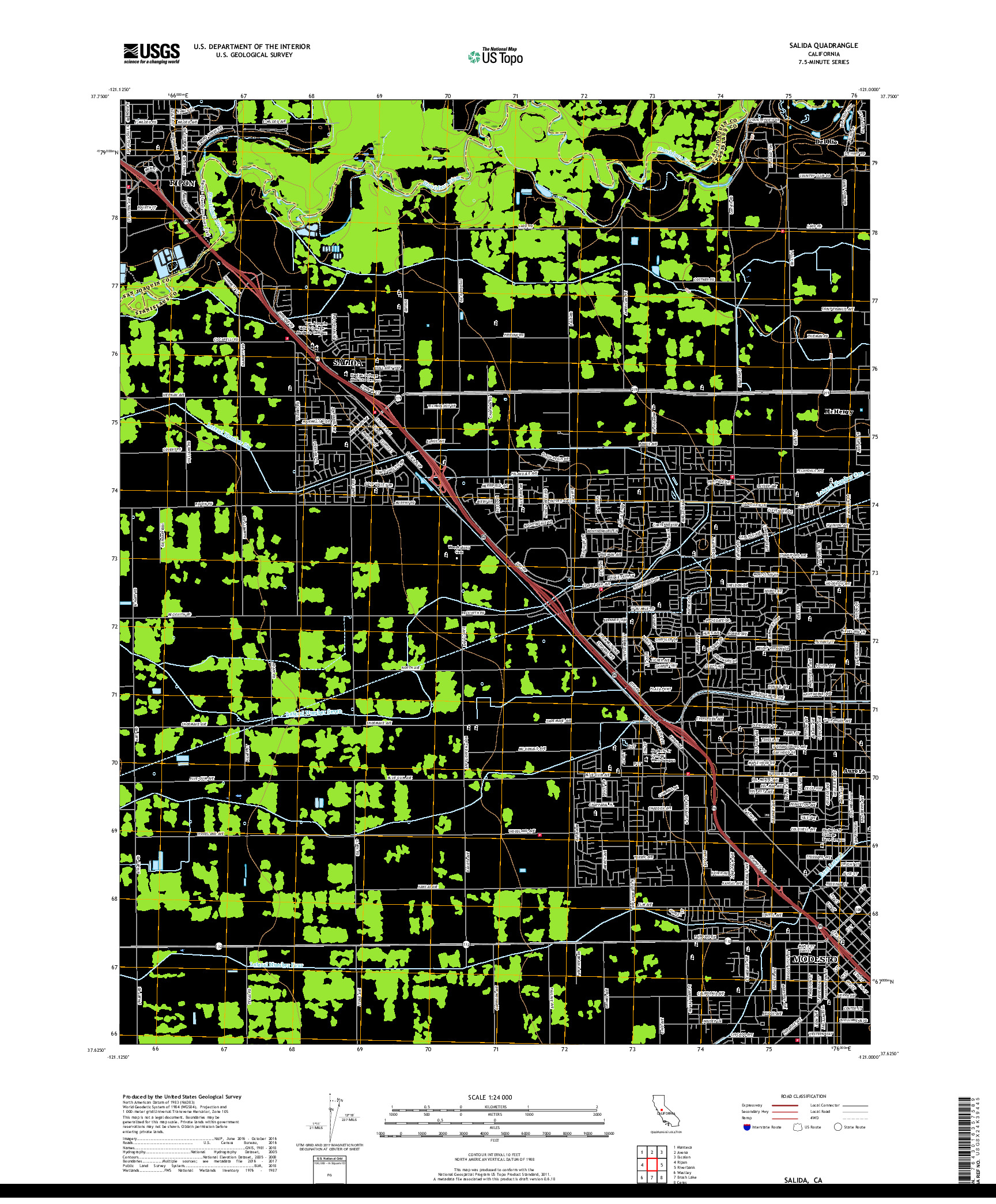 USGS US TOPO 7.5-MINUTE MAP FOR SALIDA, CA 2018