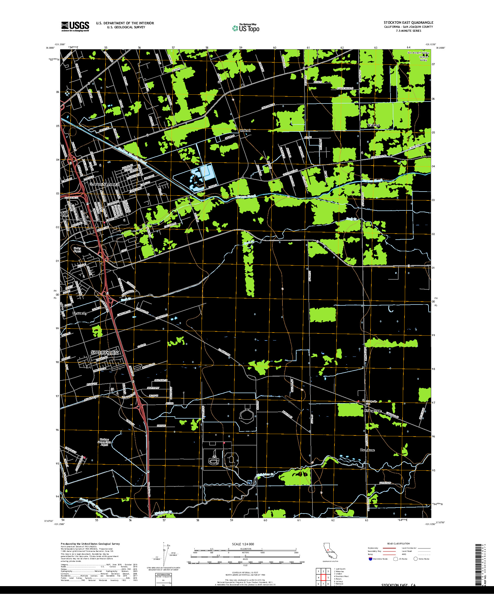 USGS US TOPO 7.5-MINUTE MAP FOR STOCKTON EAST, CA 2018