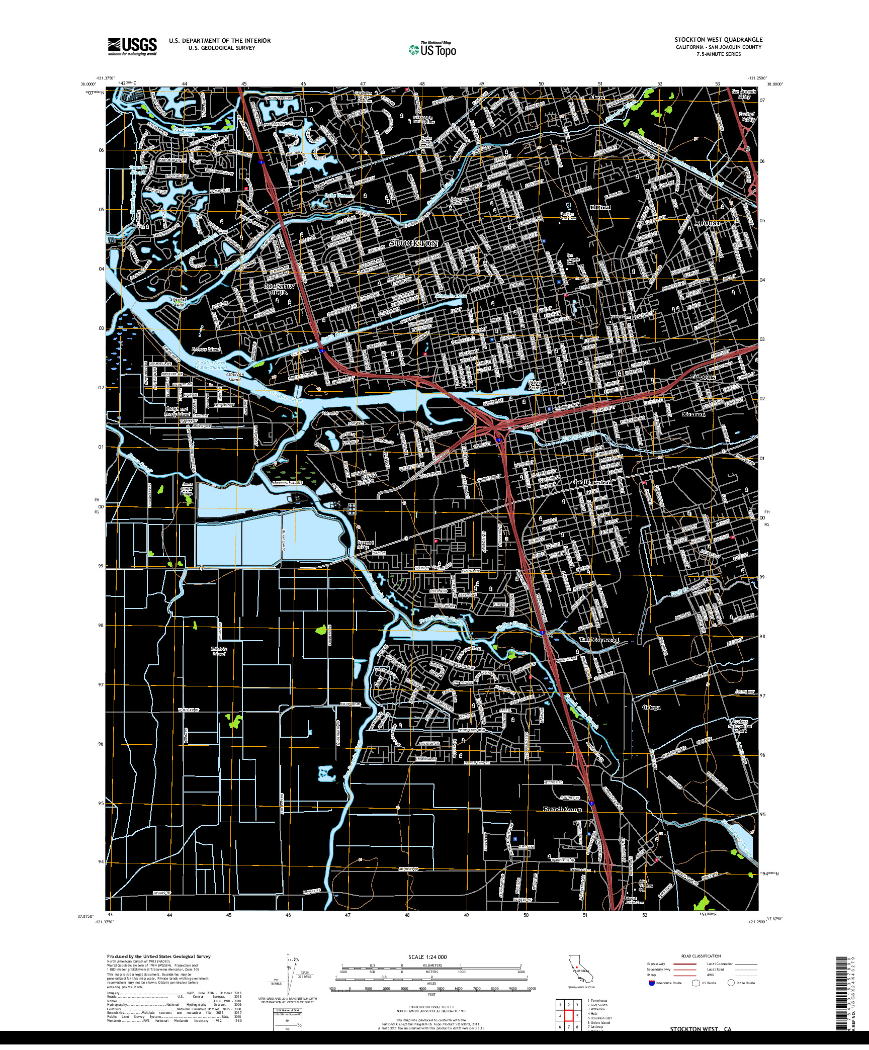 USGS US TOPO 7.5-MINUTE MAP FOR STOCKTON WEST, CA 2018