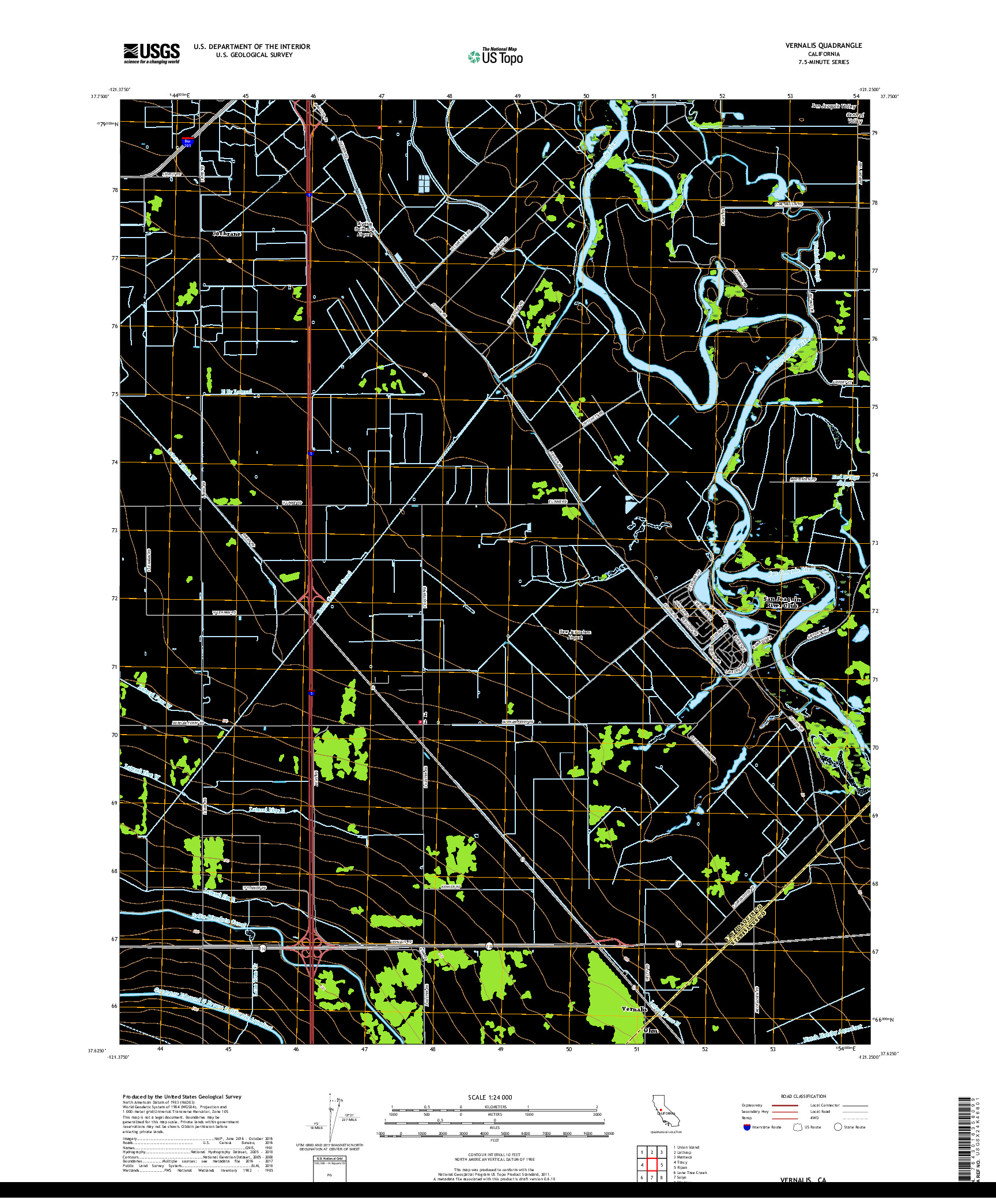 USGS US TOPO 7.5-MINUTE MAP FOR VERNALIS, CA 2018