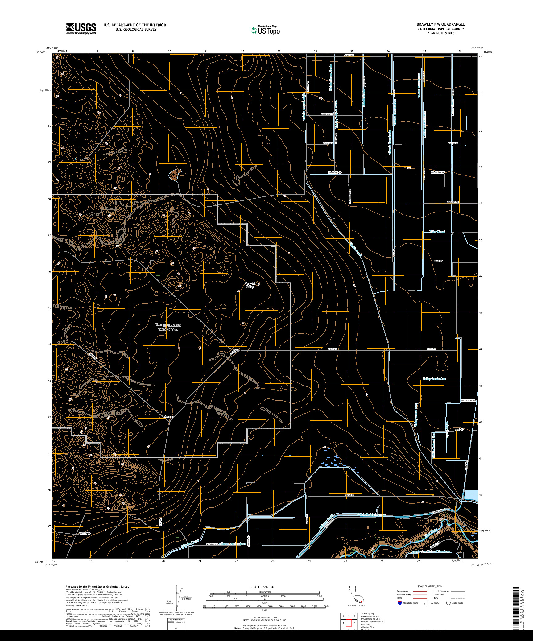 USGS US TOPO 7.5-MINUTE MAP FOR BRAWLEY NW, CA 2018