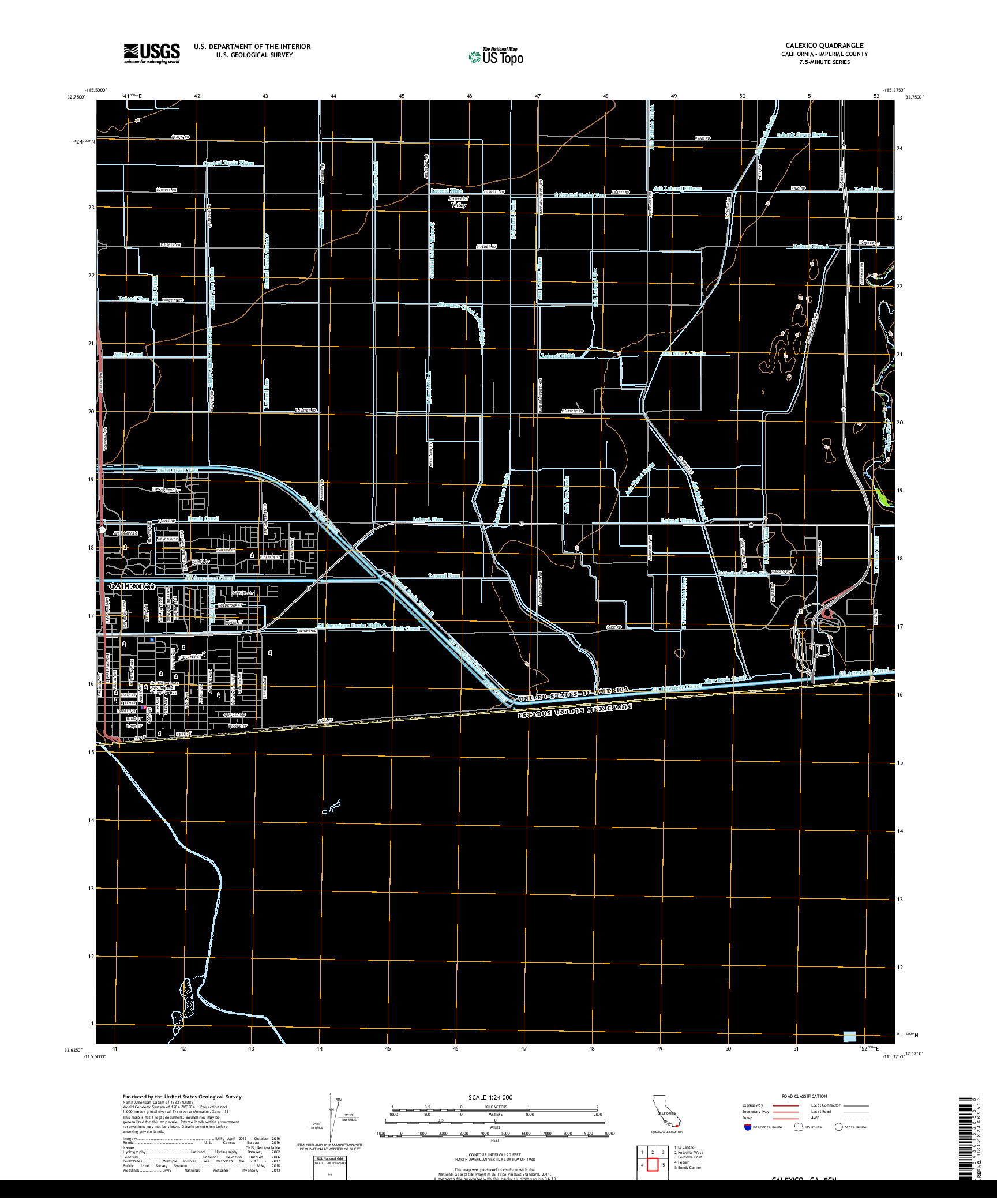 USGS US TOPO 7.5-MINUTE MAP FOR CALEXICO, CA,BCN 2018