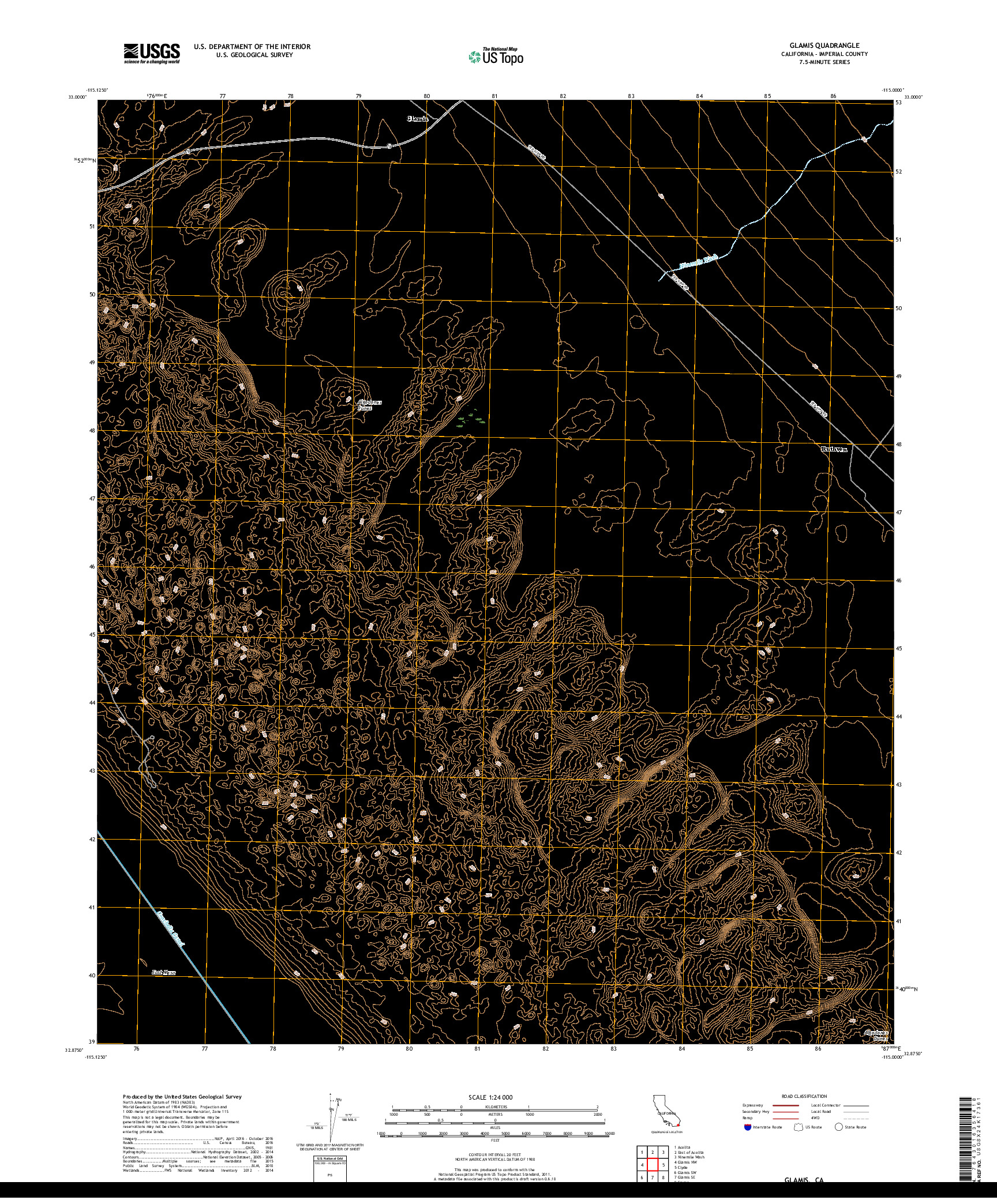 USGS US TOPO 7.5-MINUTE MAP FOR GLAMIS, CA 2018
