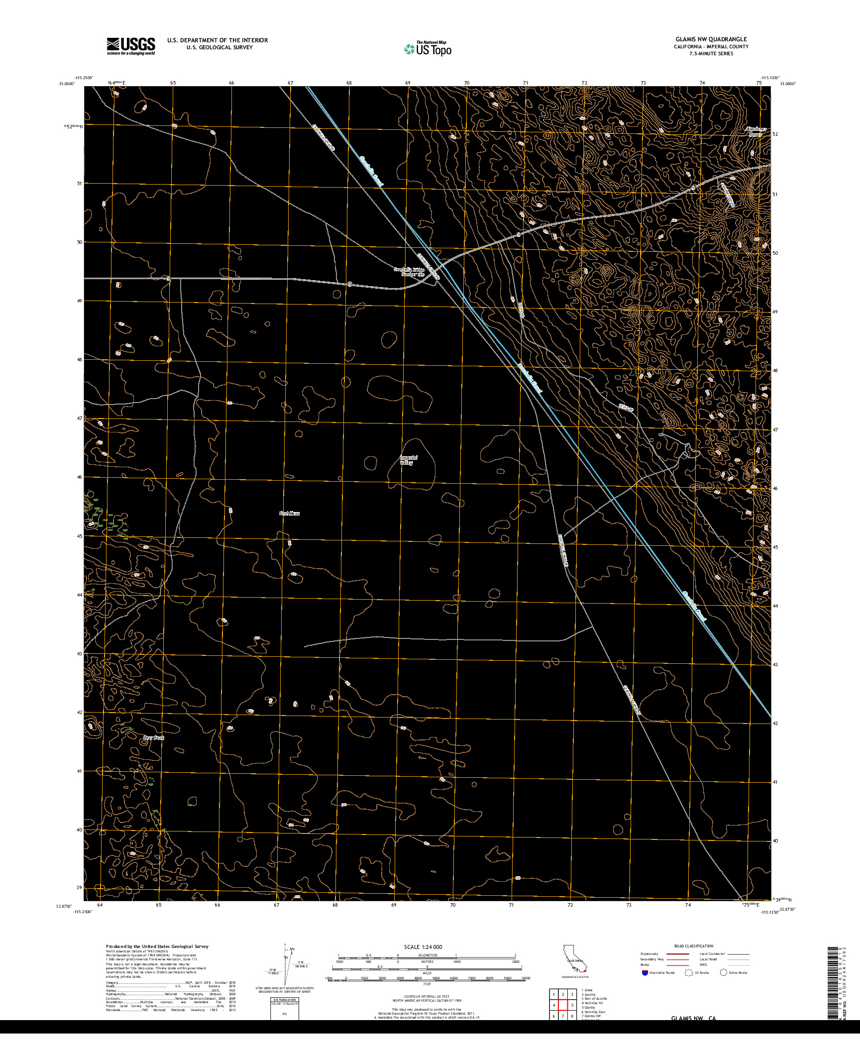 USGS US TOPO 7.5-MINUTE MAP FOR GLAMIS NW, CA 2018