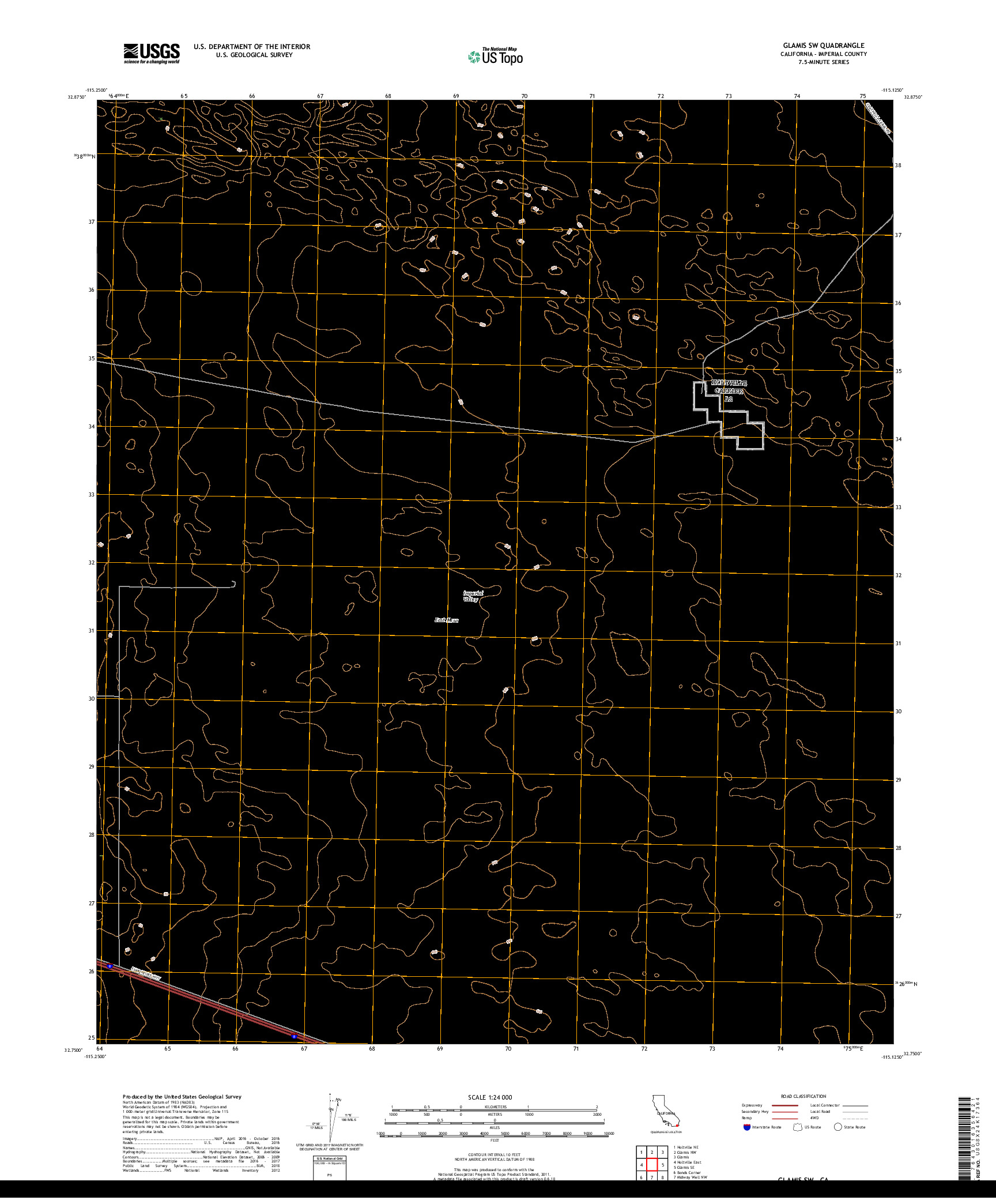 USGS US TOPO 7.5-MINUTE MAP FOR GLAMIS SW, CA 2018