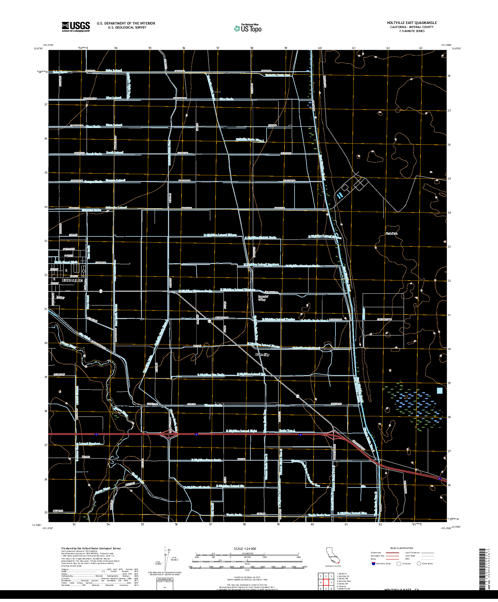 USGS US TOPO 7.5-MINUTE MAP FOR HOLTVILLE EAST, CA 2018