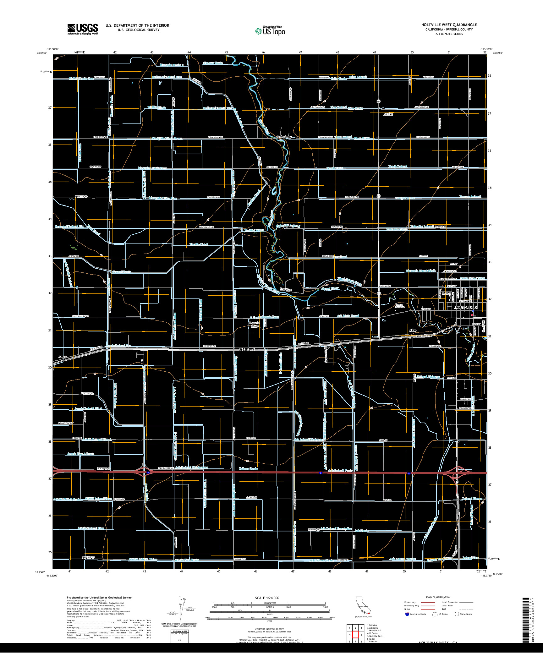 USGS US TOPO 7.5-MINUTE MAP FOR HOLTVILLE WEST, CA 2018