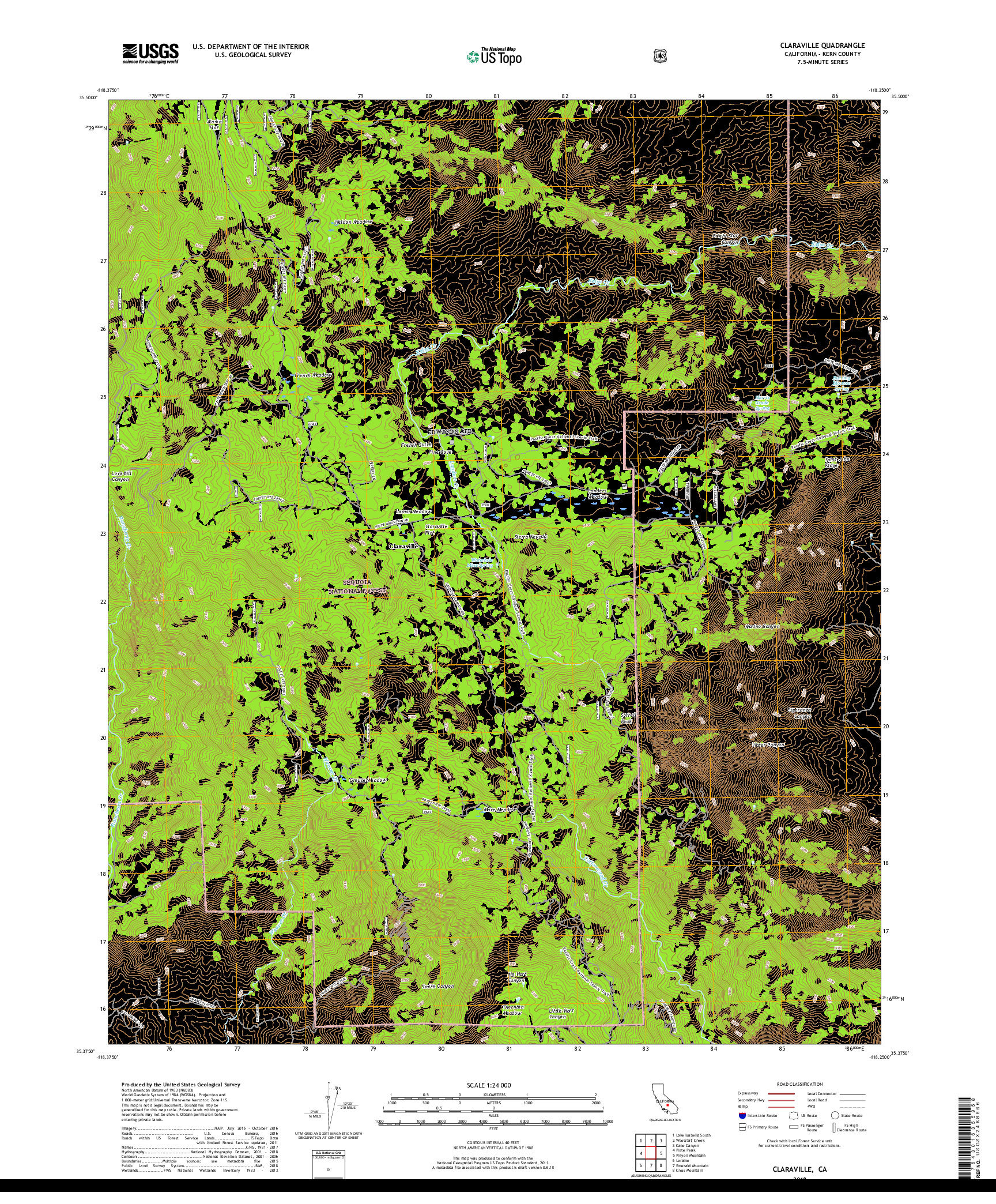 USGS US TOPO 7.5-MINUTE MAP FOR CLARAVILLE, CA 2018