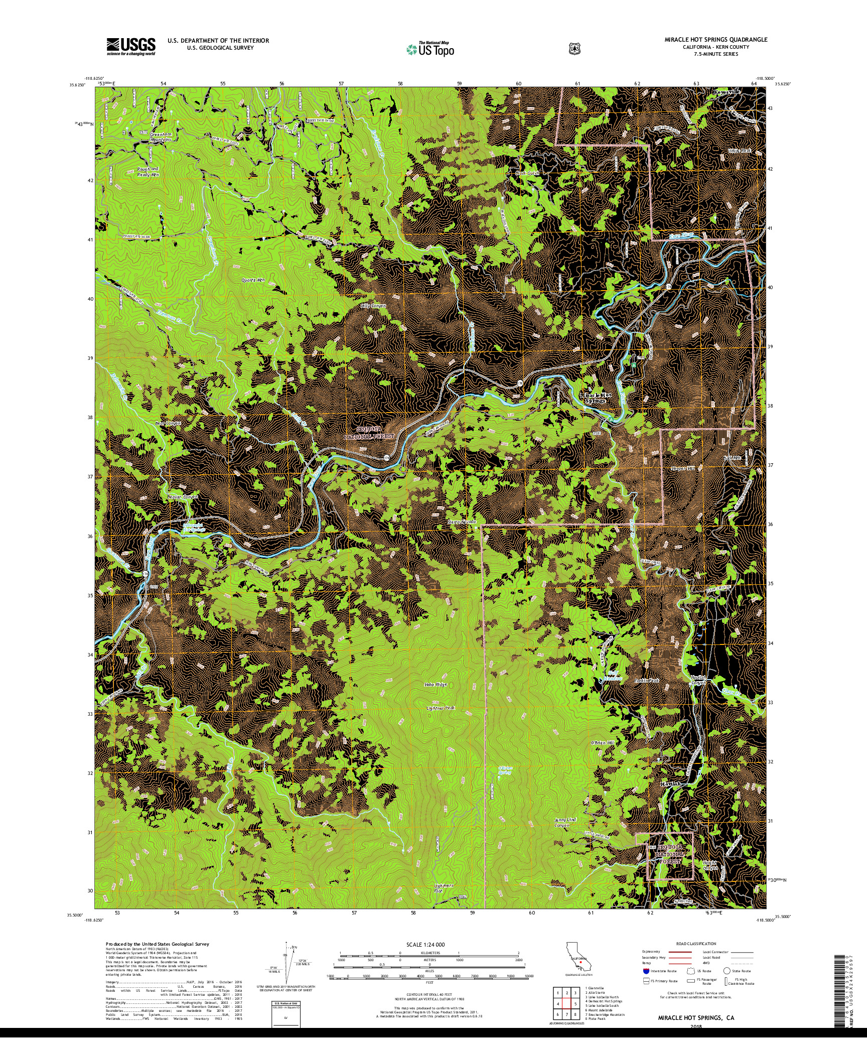 USGS US TOPO 7.5-MINUTE MAP FOR MIRACLE HOT SPRINGS, CA 2018