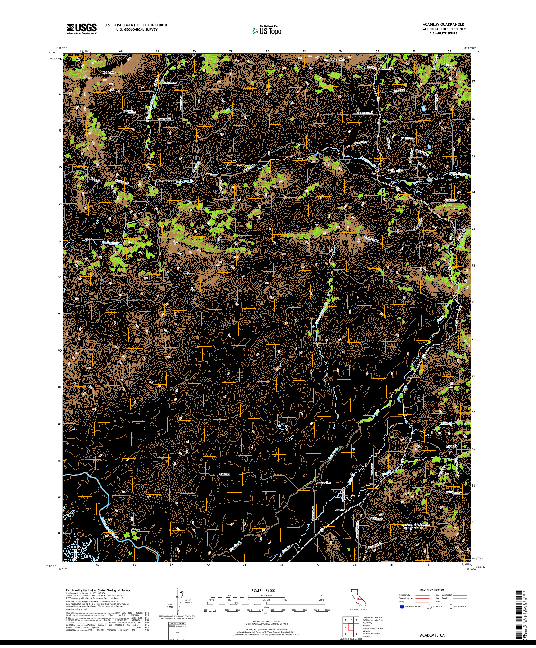 USGS US TOPO 7.5-MINUTE MAP FOR ACADEMY, CA 2018