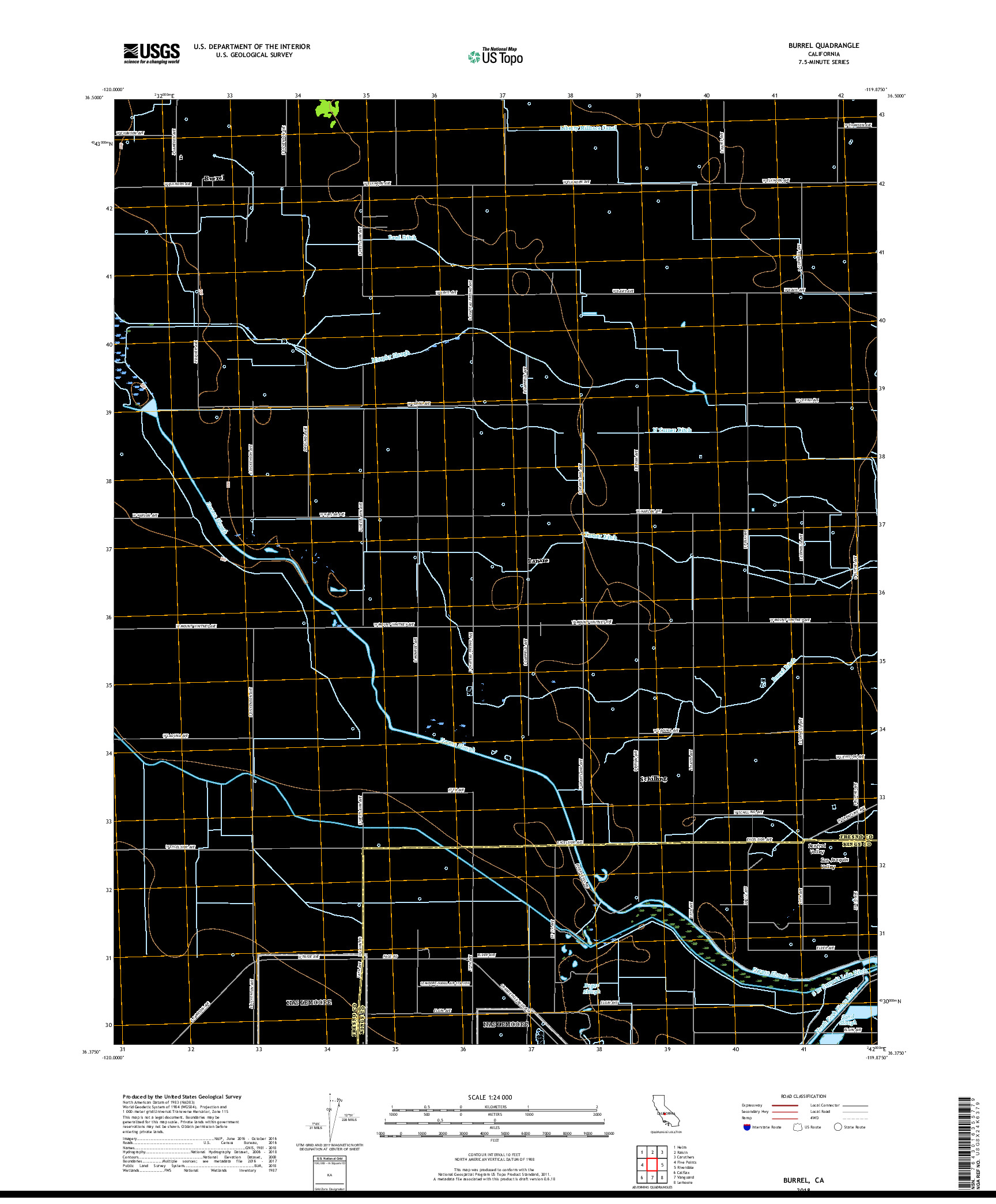 USGS US TOPO 7.5-MINUTE MAP FOR BURREL, CA 2018
