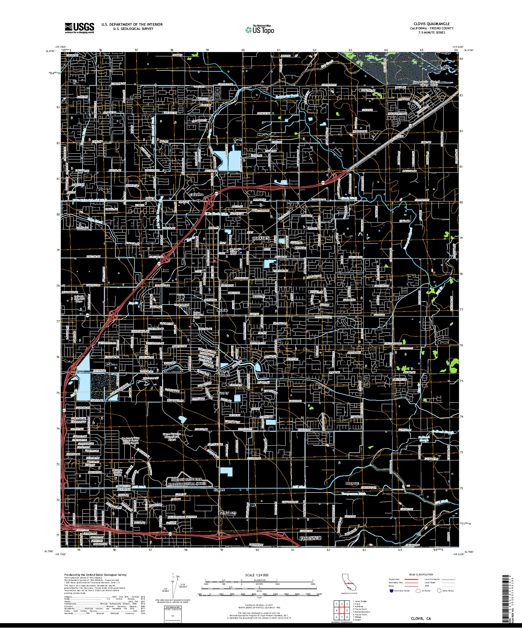 USGS US TOPO 7.5-MINUTE MAP FOR CLOVIS, CA 2018