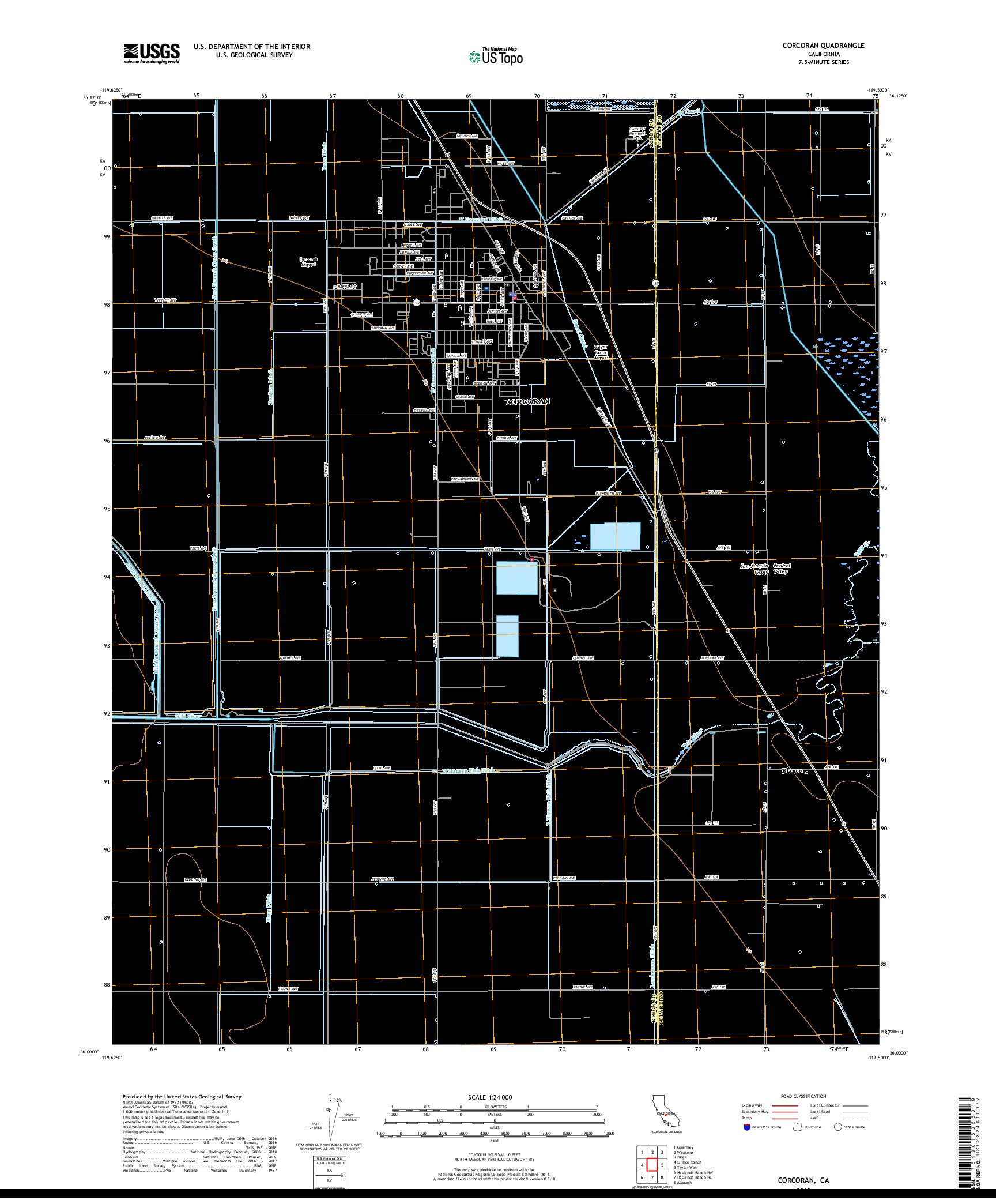 USGS US TOPO 7.5-MINUTE MAP FOR CORCORAN, CA 2018