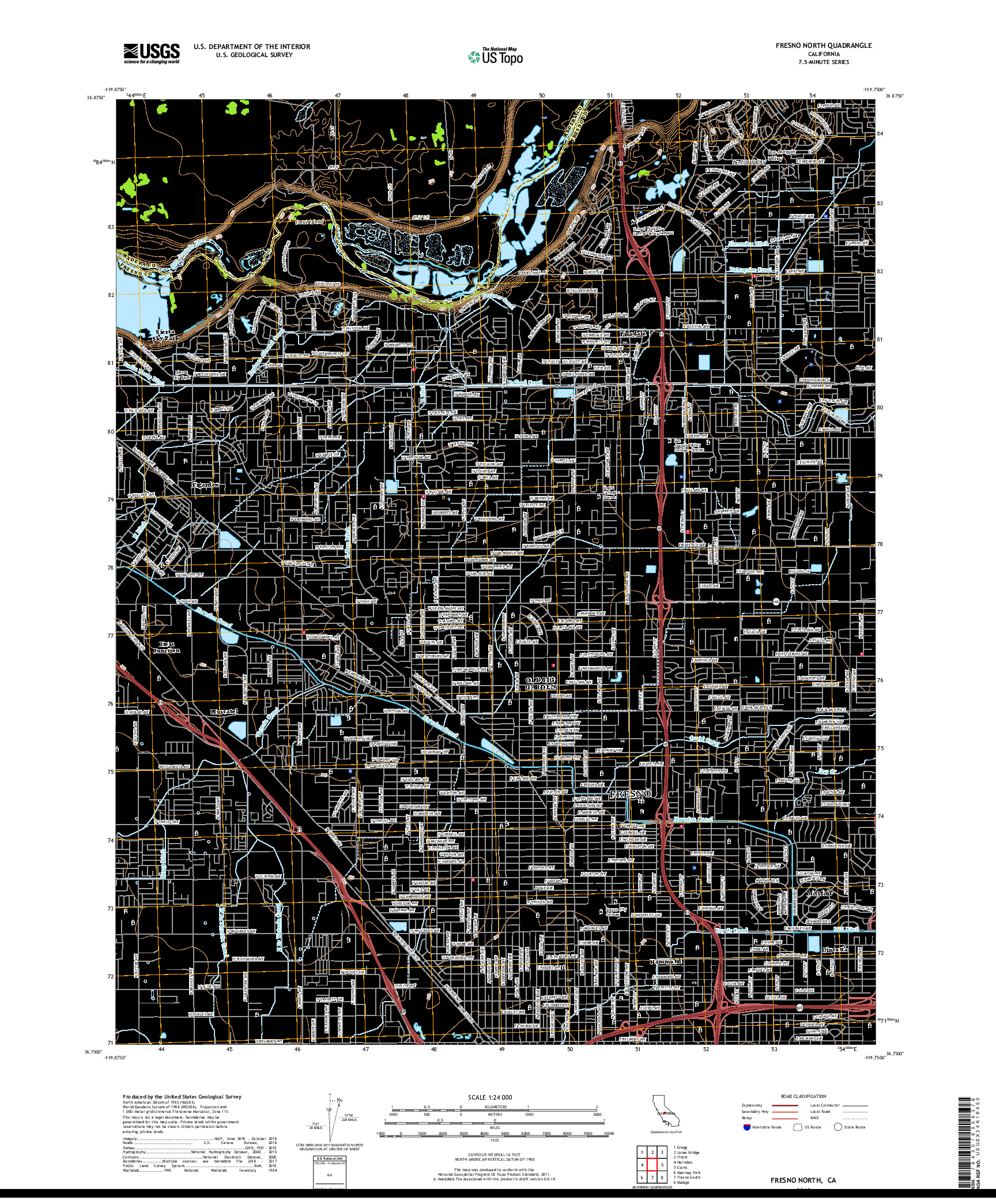 USGS US TOPO 7.5-MINUTE MAP FOR FRESNO NORTH, CA 2018