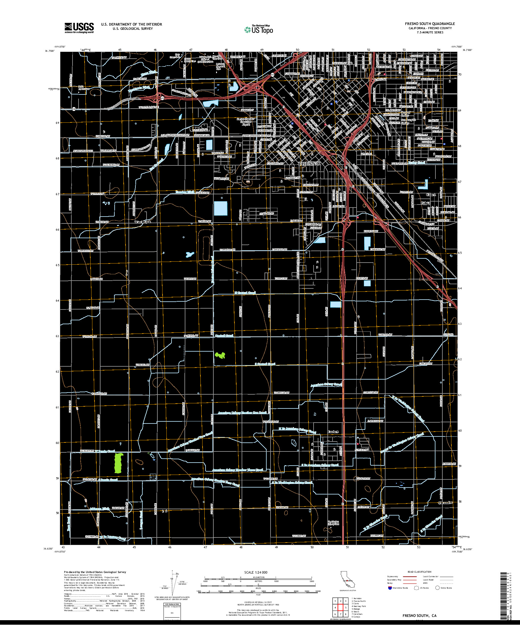 USGS US TOPO 7.5-MINUTE MAP FOR FRESNO SOUTH, CA 2018