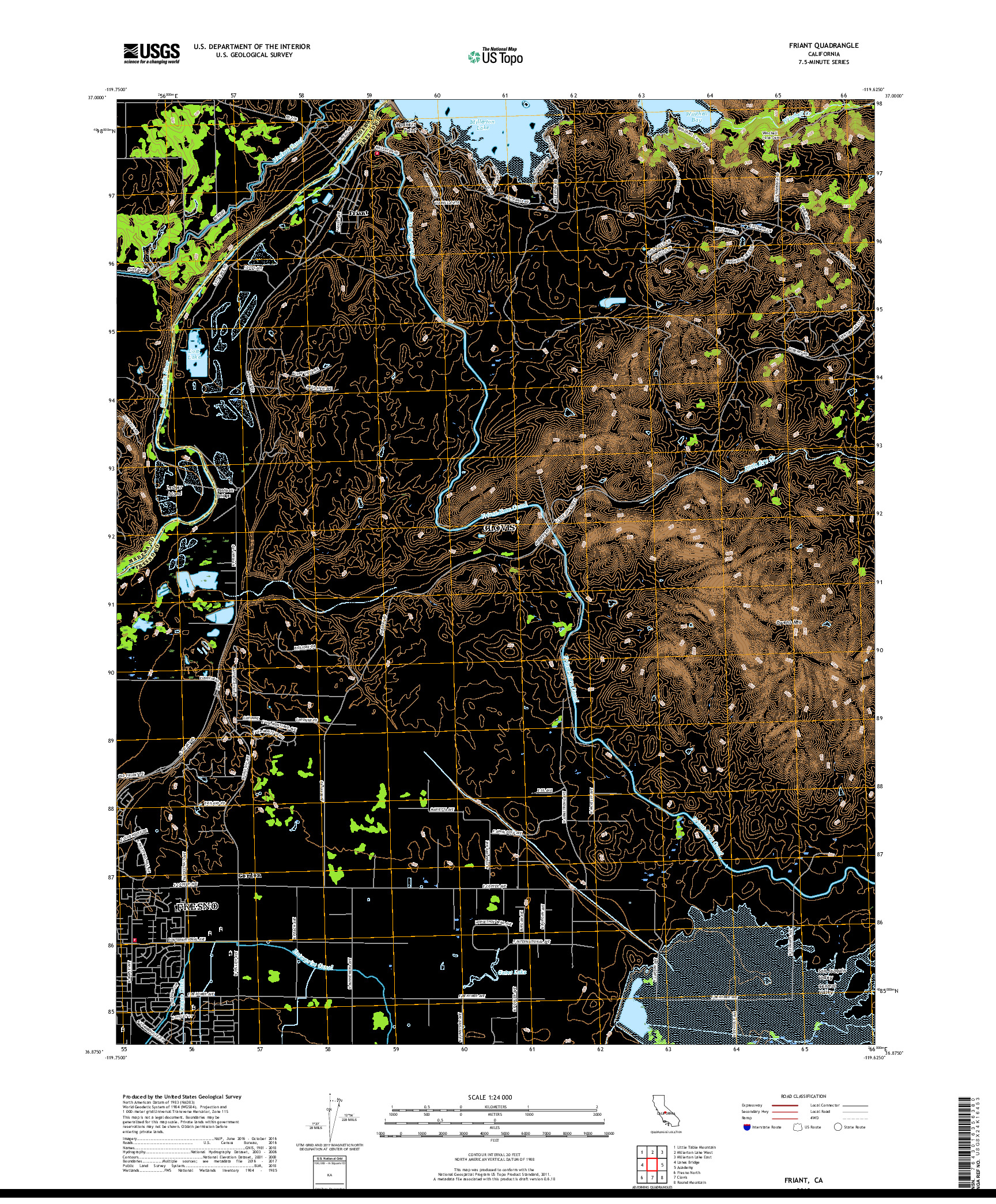 USGS US TOPO 7.5-MINUTE MAP FOR FRIANT, CA 2018