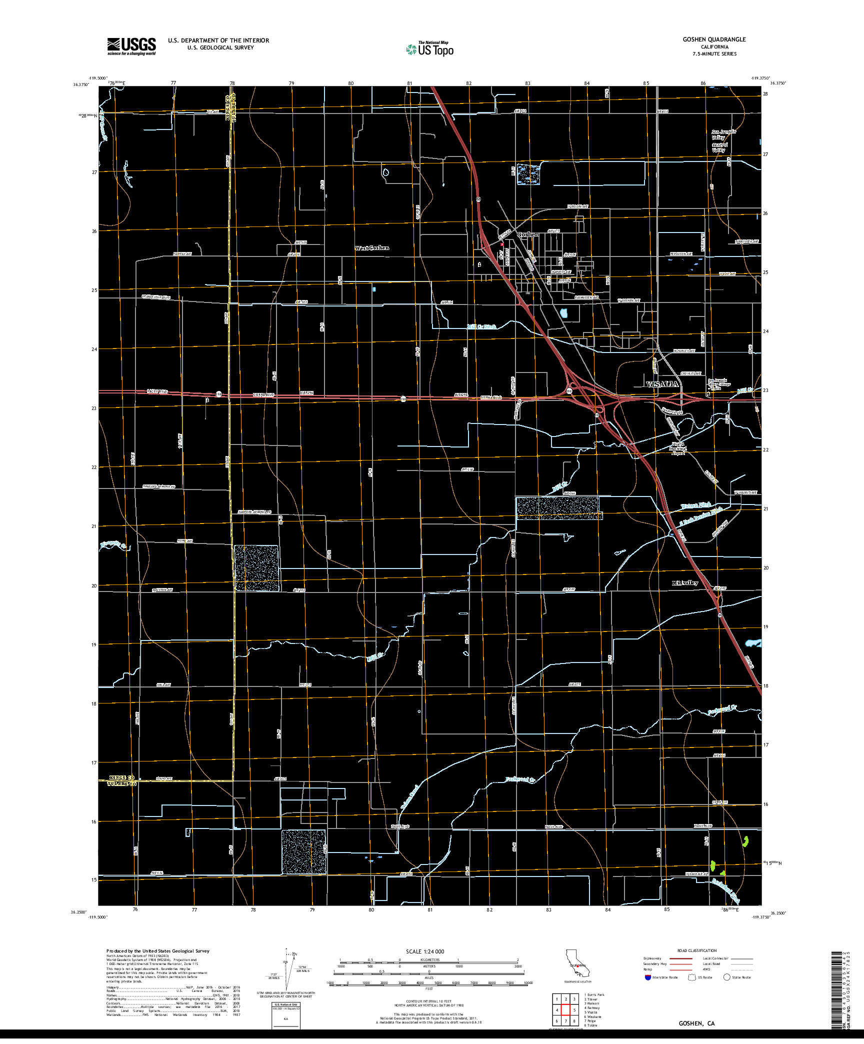 USGS US TOPO 7.5-MINUTE MAP FOR GOSHEN, CA 2018