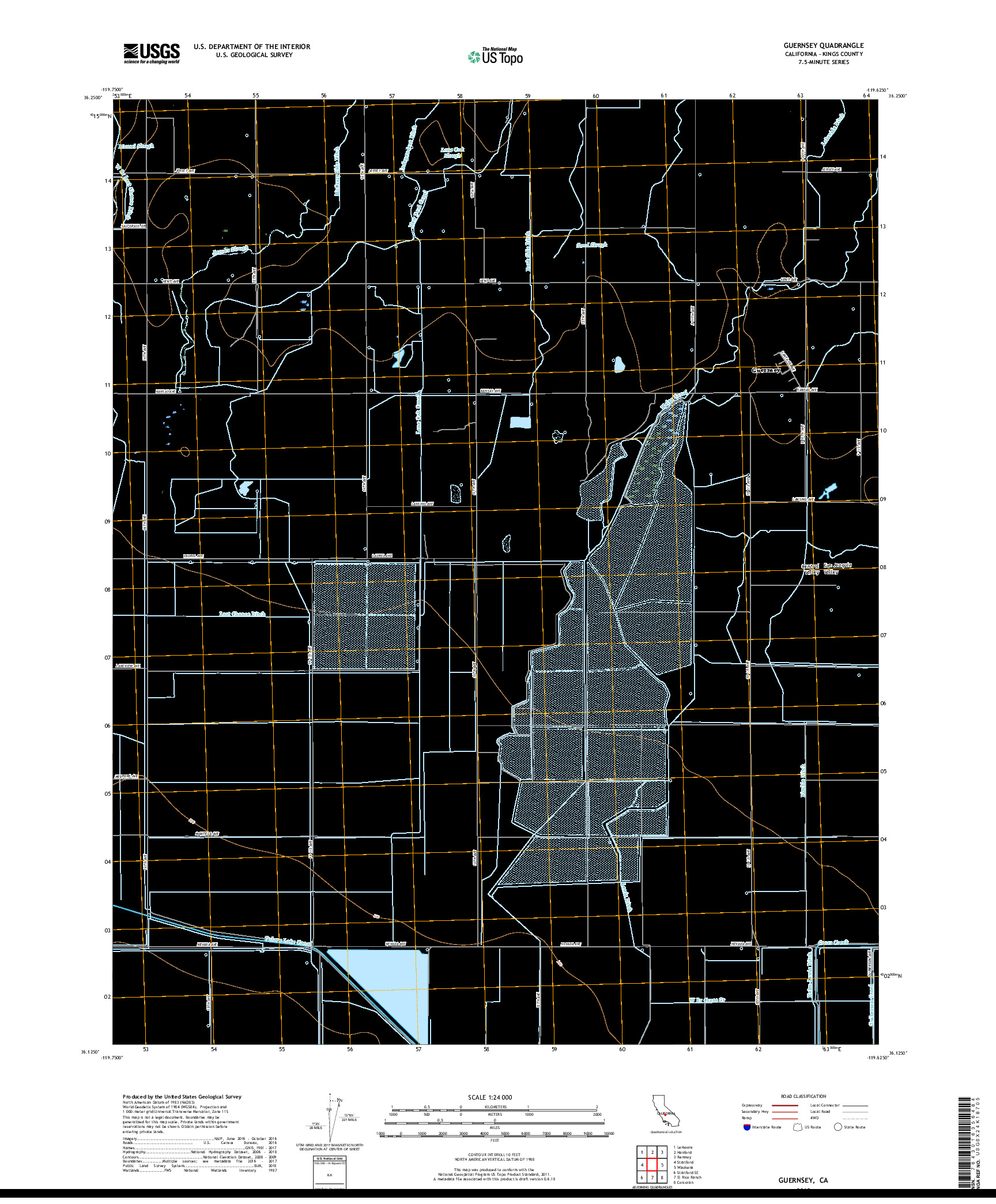 USGS US TOPO 7.5-MINUTE MAP FOR GUERNSEY, CA 2018