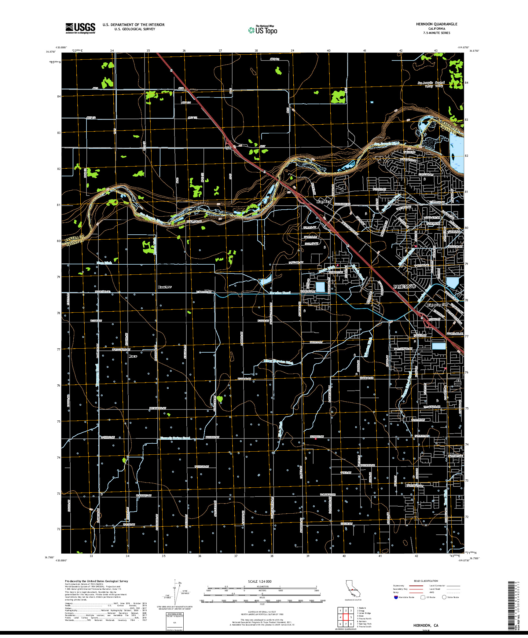 USGS US TOPO 7.5-MINUTE MAP FOR HERNDON, CA 2018