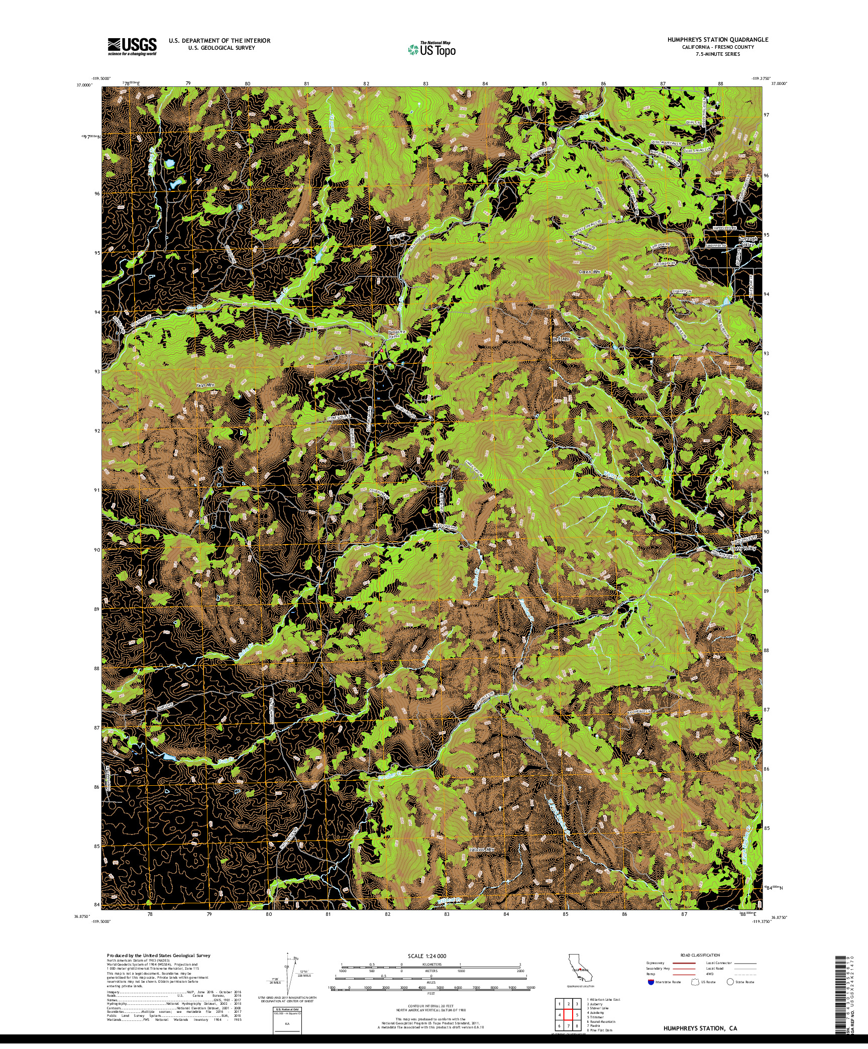 USGS US TOPO 7.5-MINUTE MAP FOR HUMPHREYS STATION, CA 2018